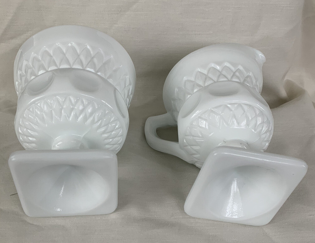 Indiana Kings Crown Thumbprint Milk Glass Set of Creamer and Sugar