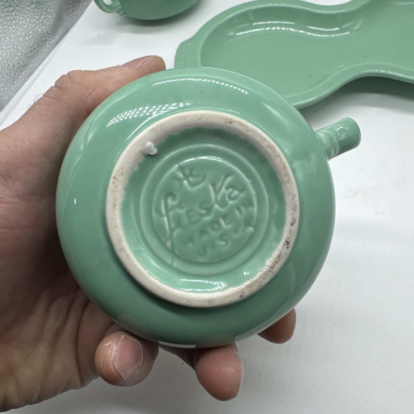 Fiesta Homer Laughlin Fiestaware Sugar Creamer & Tray Set Sea Mist Made in USA