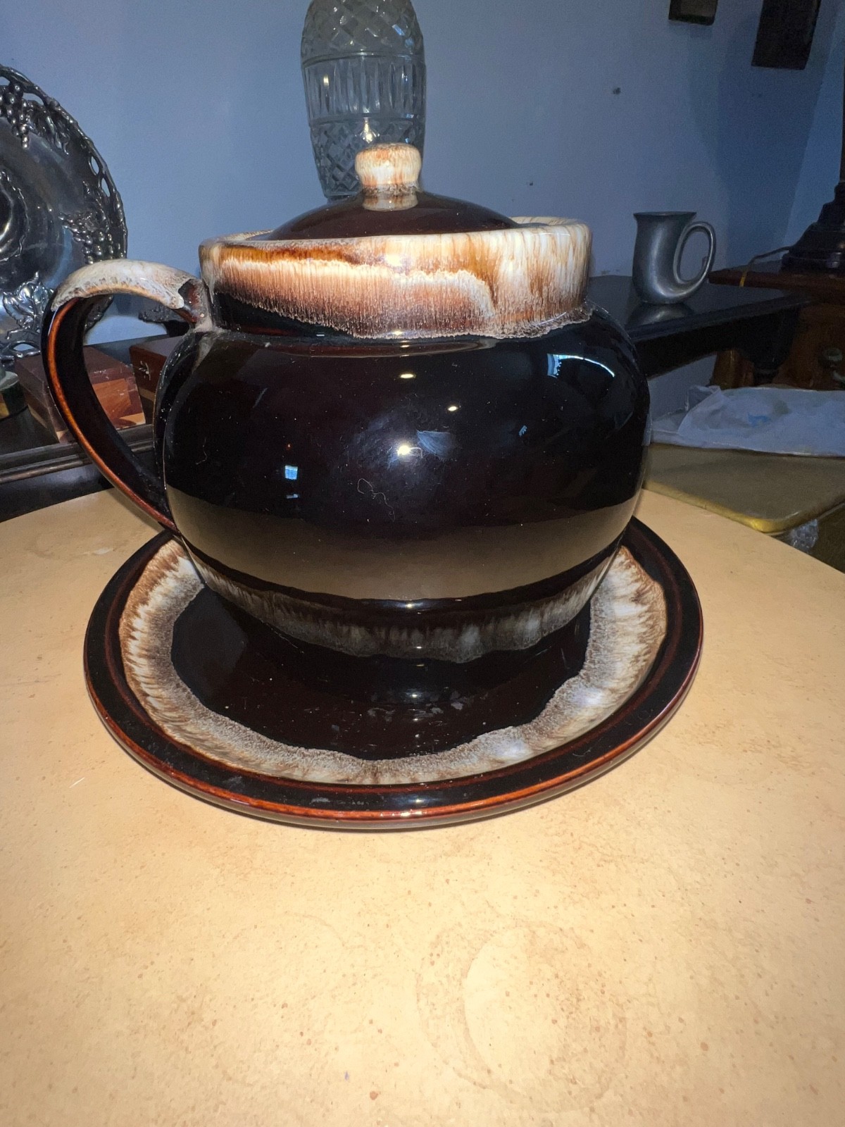 vintage Pfaltzgraff gourmet brown drip glaze soup bean pot tureen No Lid/Ladle