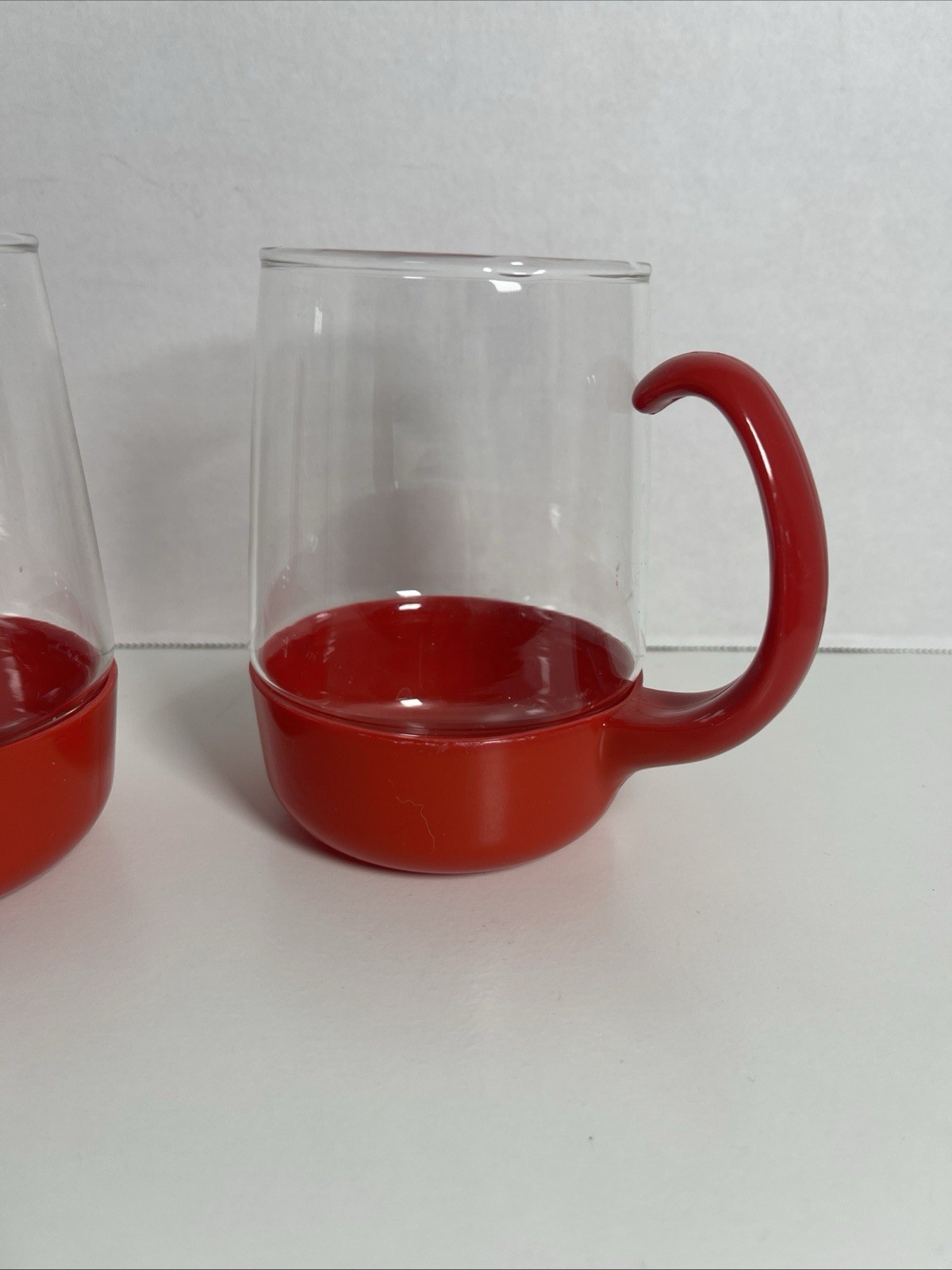 Pyrex Red Snap In Glass Cup Pyrexwear Mid Century Vintage Set Of 2