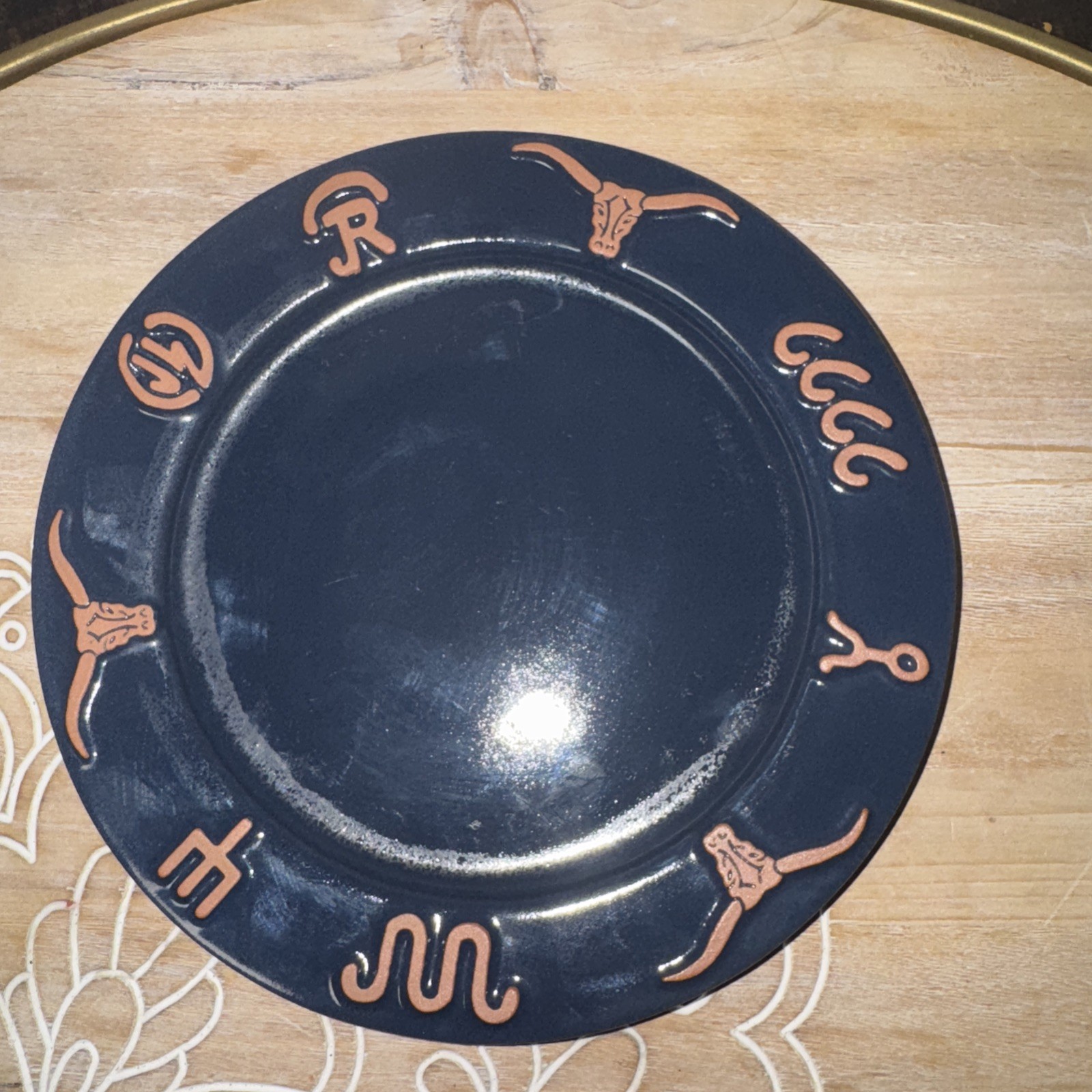 Frankoma Vintage Navy Blue Salad Plate 7.75″ Longhorn Ranch Brand Set Of 4