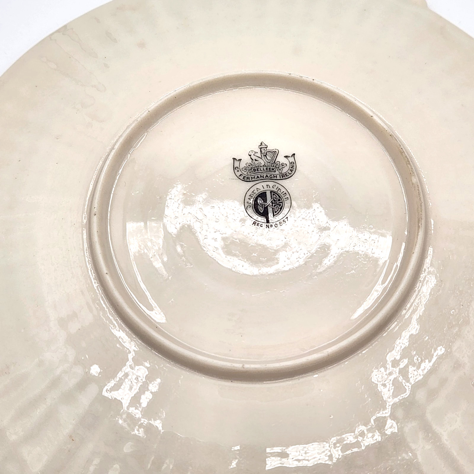 Rare Belleek Pink Limpet 10.75″ Handled Cake Platter Serving Plate3rd Black Mark