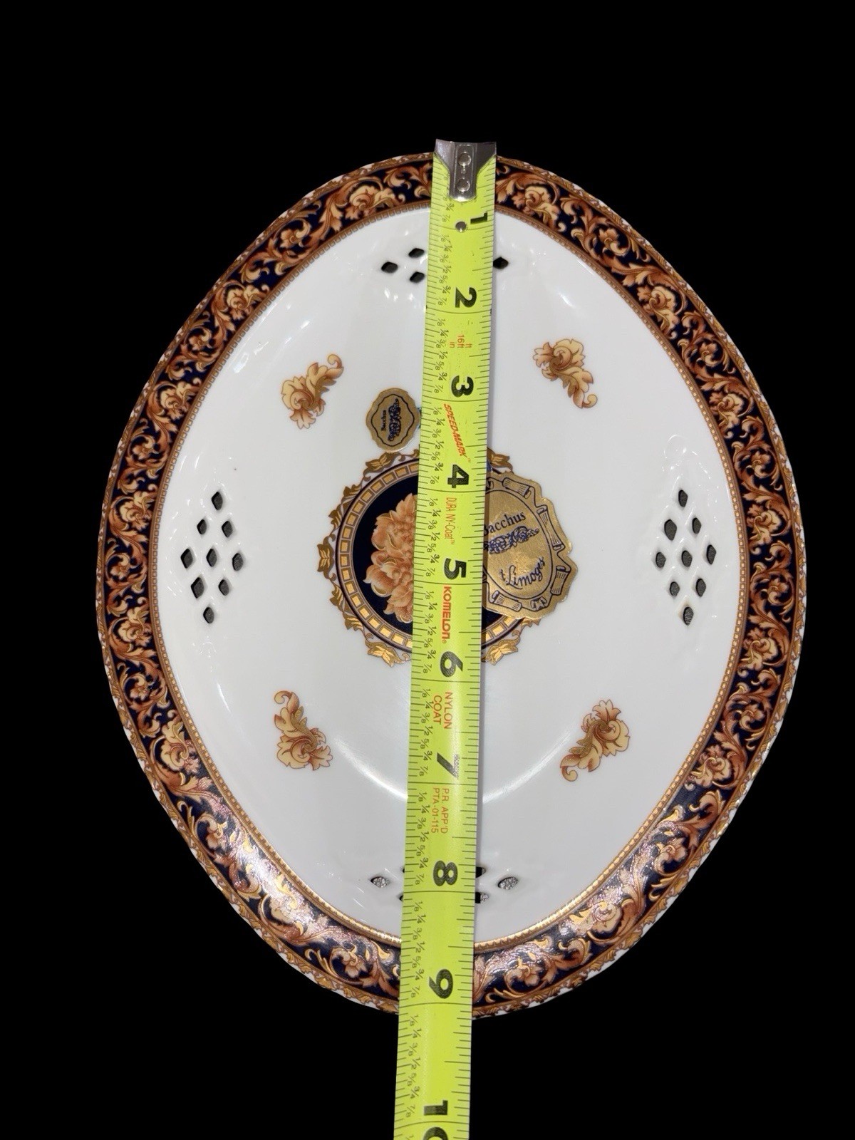 Vintage Limoges France Bacchus Oval Serving Dish Pierced Gold Trim Porcelain