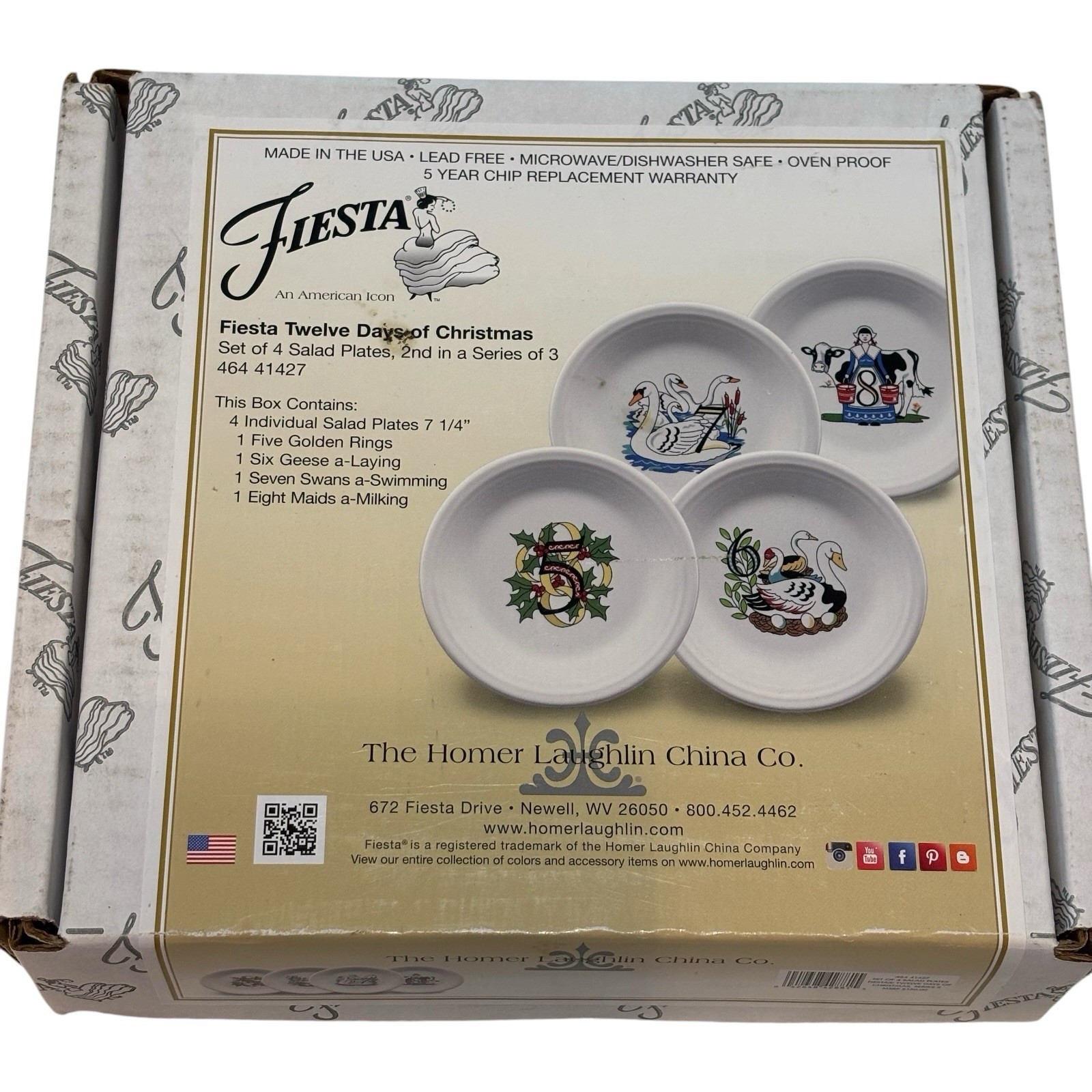 Fiesta 12 Days of Christmas Complete 12 Salad Plate Set 7.25” Homer Laughlin USA