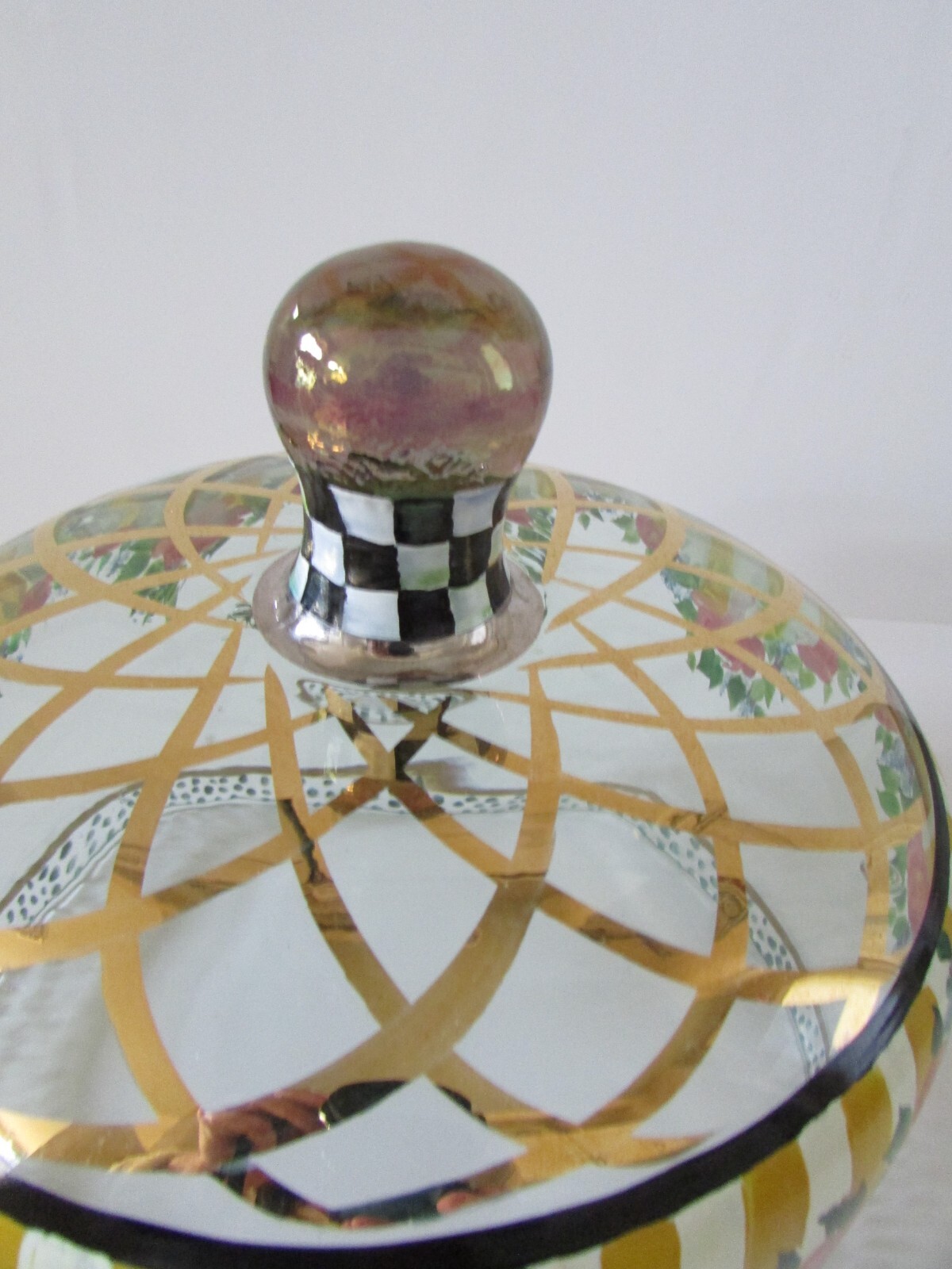 VTG Mackenzie Childs Courtly Check Circus Glass Cake Dome & Underplate