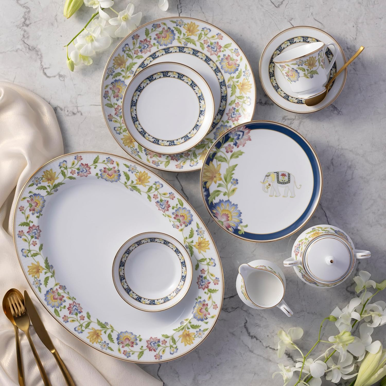 Tusker Garden 5-Piece Dinnerware Set – Elegant Dining for One