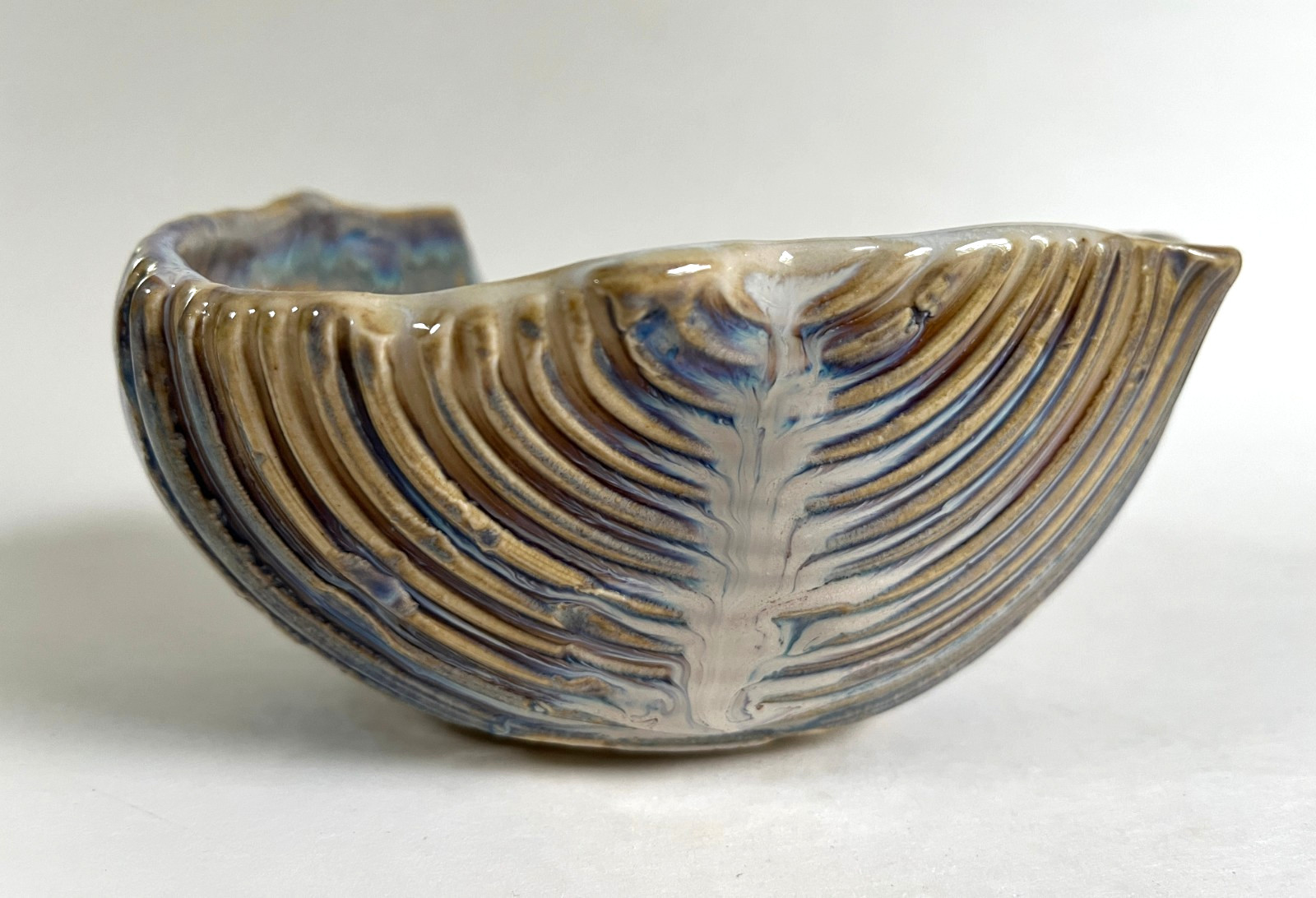 Vintage 2008 Studio Art Pottery Shell Bowl Multicolor
