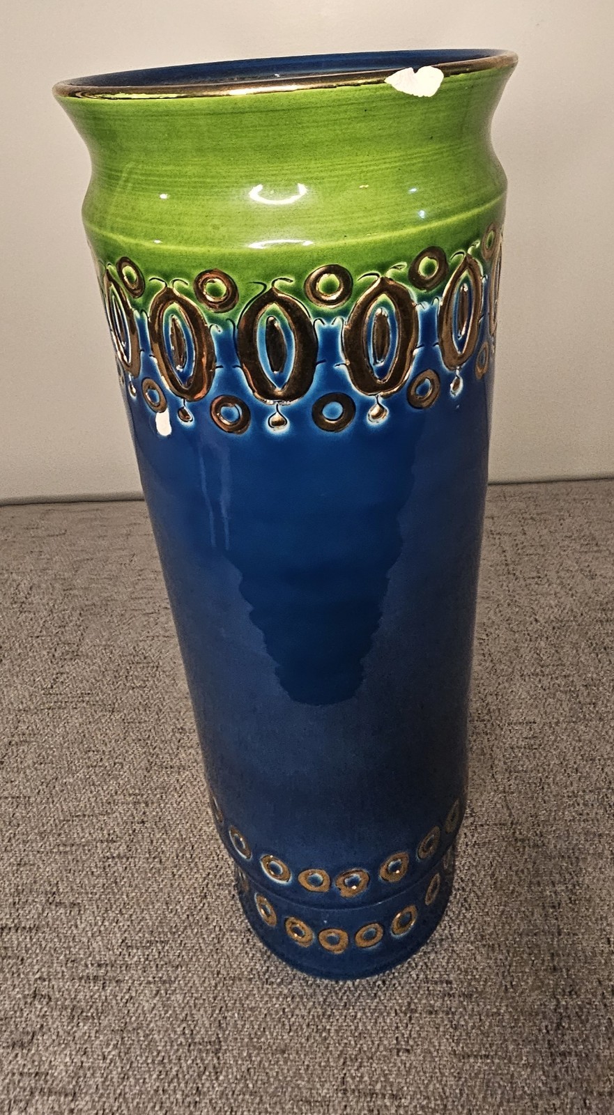 Aldo Londi Bitossi Blue Lime-Green Gold Vintage 2 Vases.