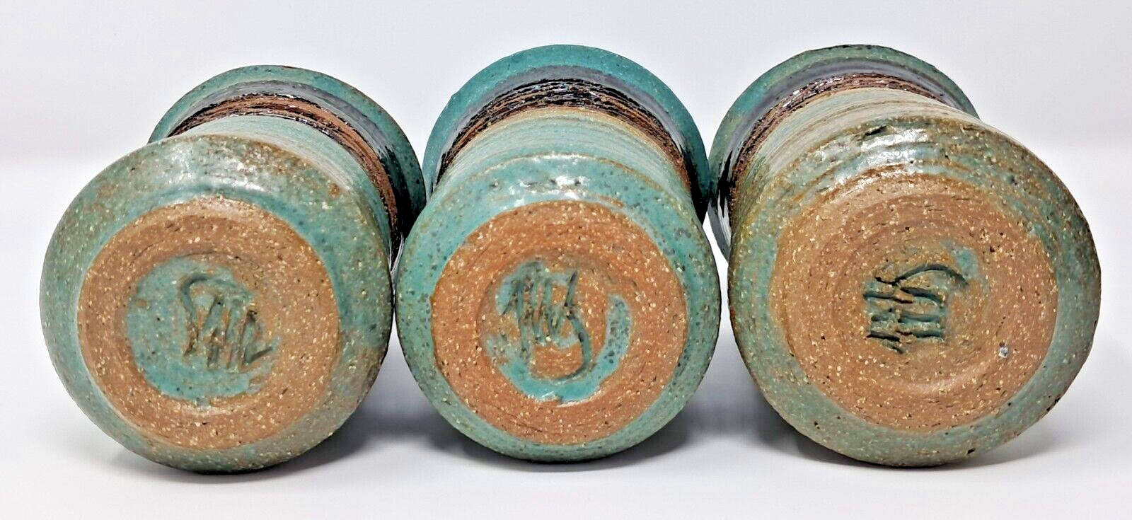 Stoneware Art Pottery Cups 8-9 fl oz Set of 6 turquoise glaze 4″ tall unique