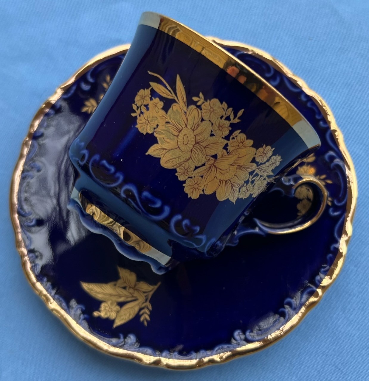 4 Mitterteich Bavaria Cobalt Echt Gold Wildflowers Demitasse Cup & Saucer Sets