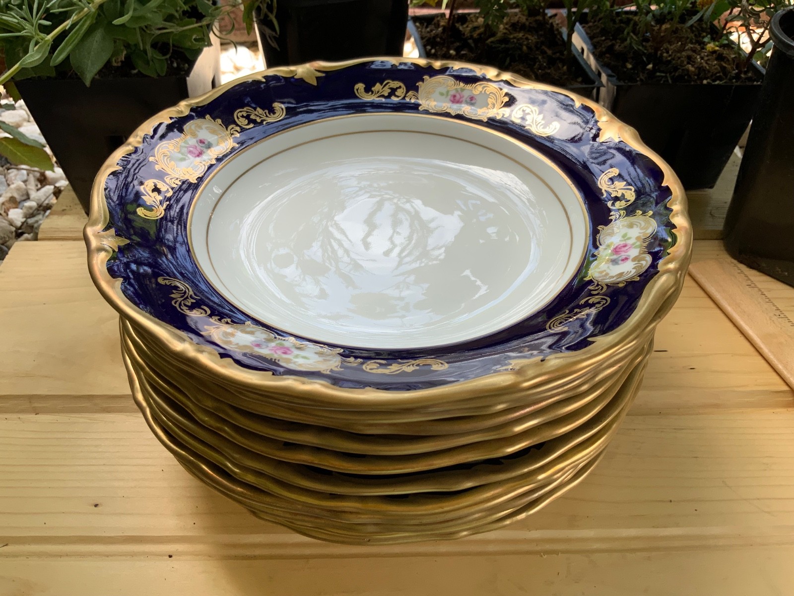 Vintage Reichenbach Echt Kobalt Cobalt Blue Floral Soup Bowl set of 12
