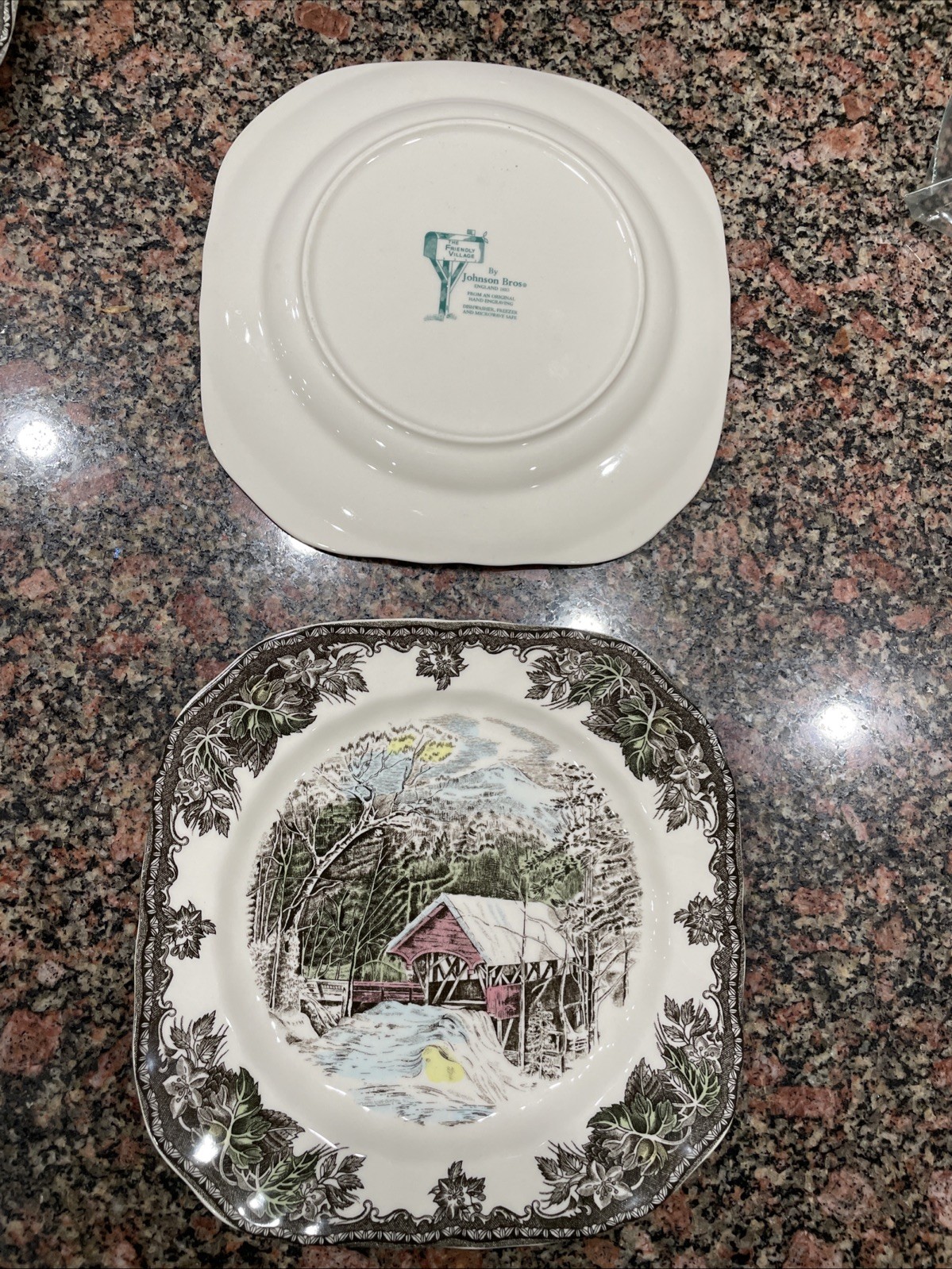 Johnson Brothers The Friendly Village Covered Bridge Square 7.5” Salad Plate