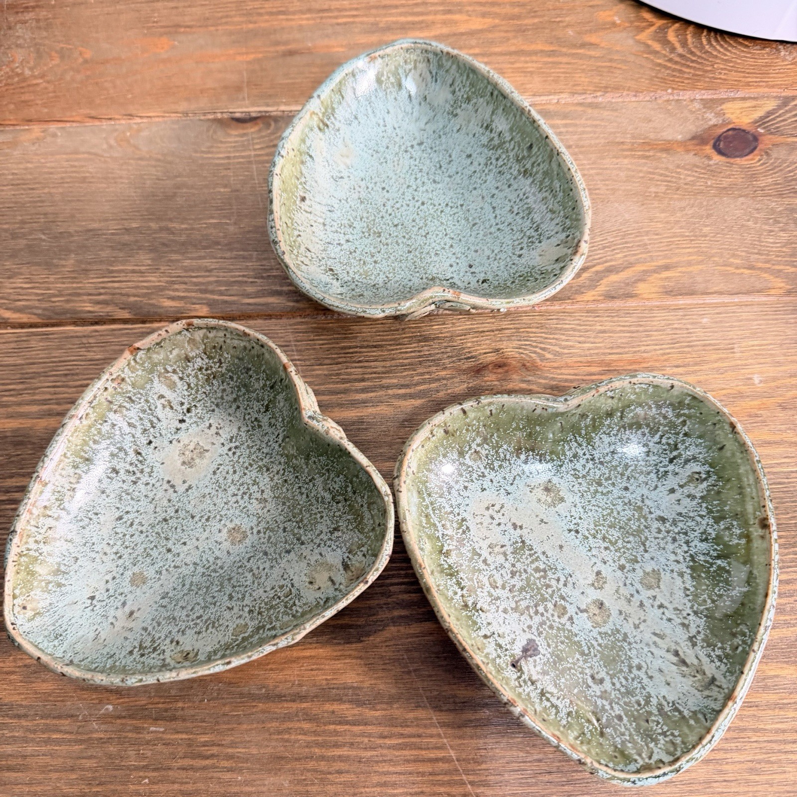 Ceramic Studio Art Pottery Glazed Heart Leaf Print Trinket Dish Tray Signed 3