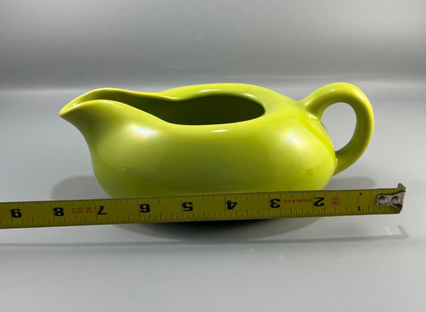 Vintage MCM HOLLYDALE POTTERY Malibu Modern Chartreuse Green Gravy Sauce Boat