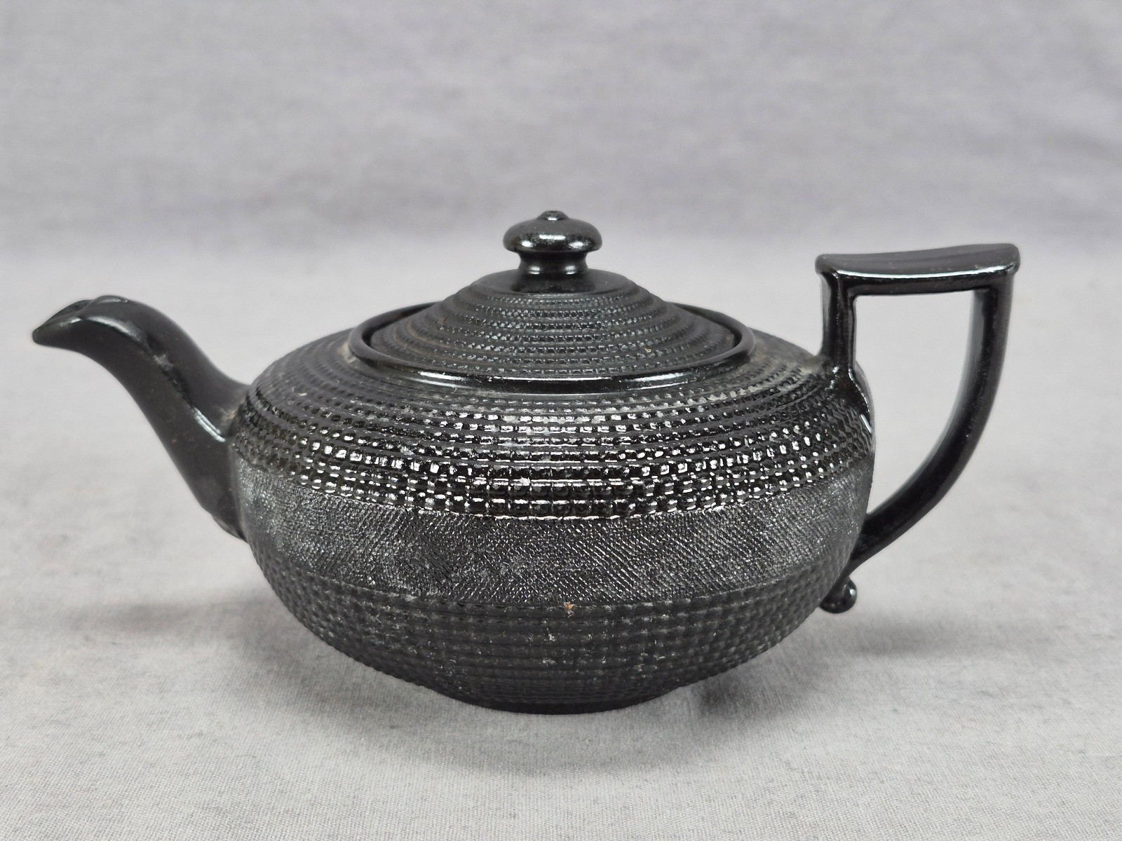 Antique British Egyptian Black Glazed Basalt Small Teapot Circa 1810-1830