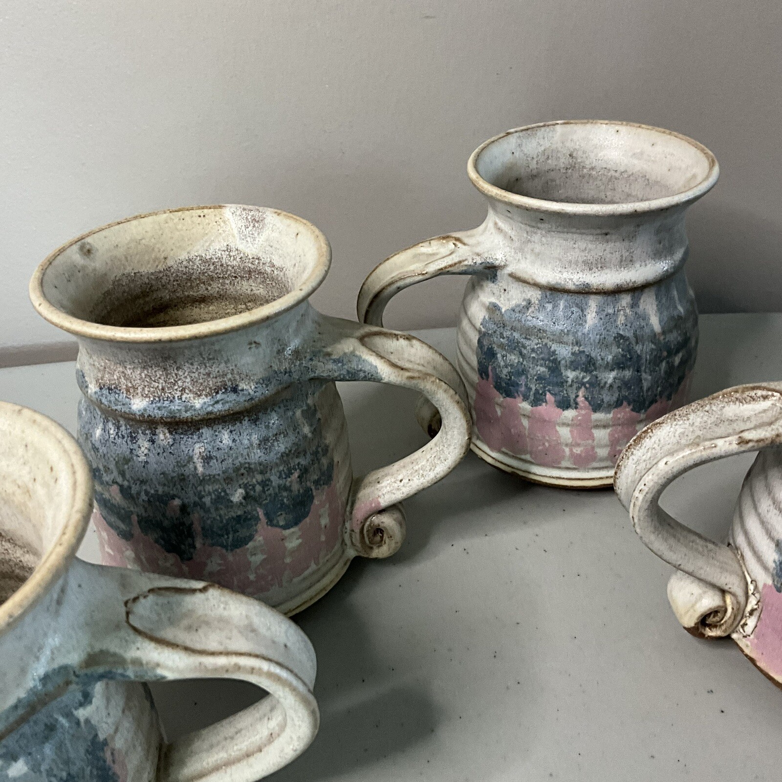 Art Pottery Tea Set 7 Piece Deborah Doran Studio Dundas Ontario Canada Pink Blue