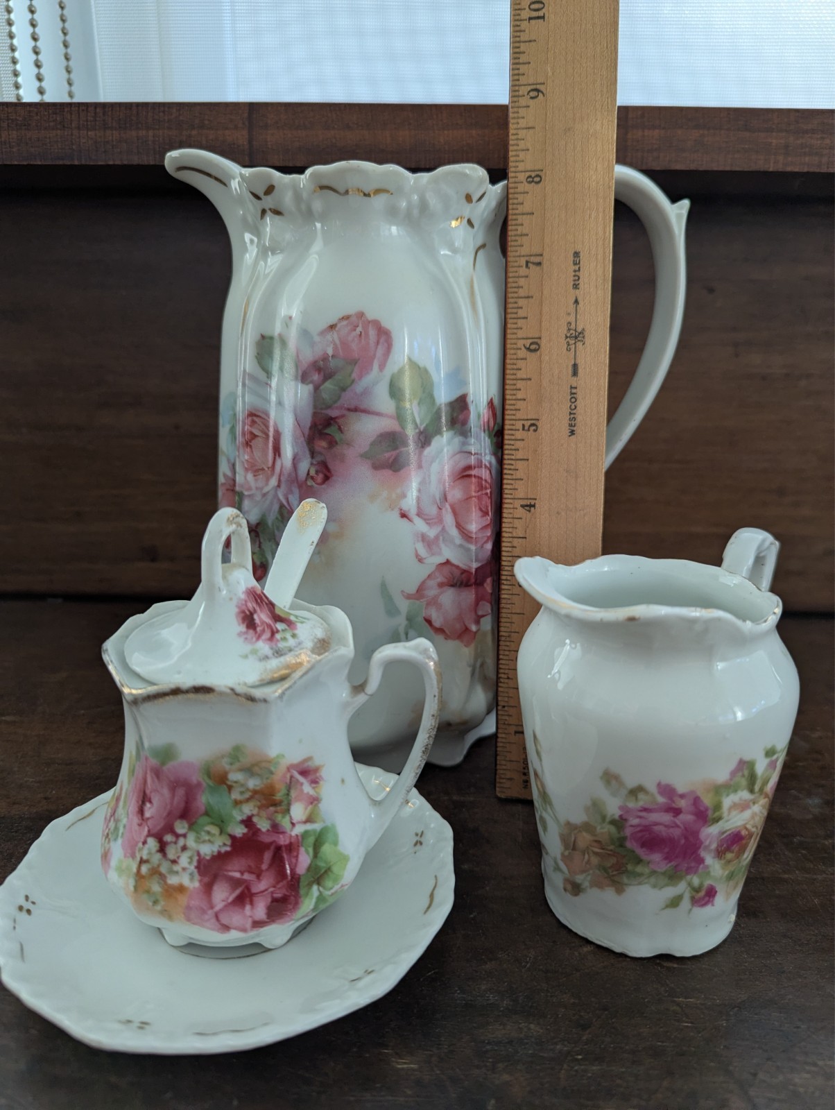 Mixed Set Vtg GERMAN BAVARIAN Porcelain Lusterware Pitcher, Creamer, & Sugar