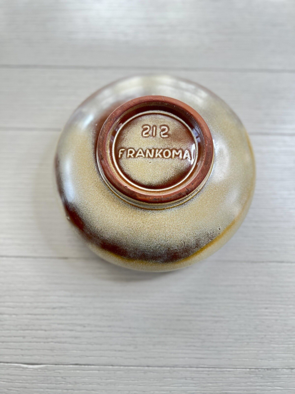 Vintage Frankoma Pottery Beige and Brown Glazed Round Footed Bowl #212 7.5″
