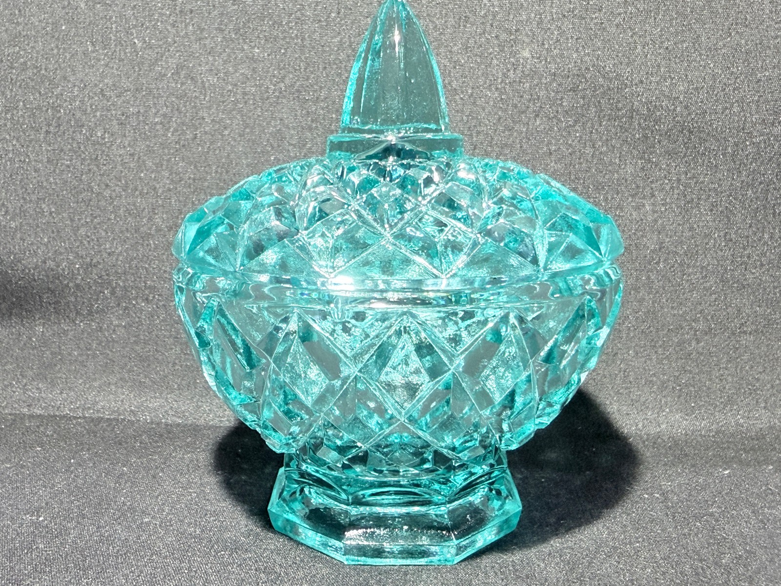 Teal Green Vaseline Uranium glass covered candy dish coffee sugar jar bowl pink