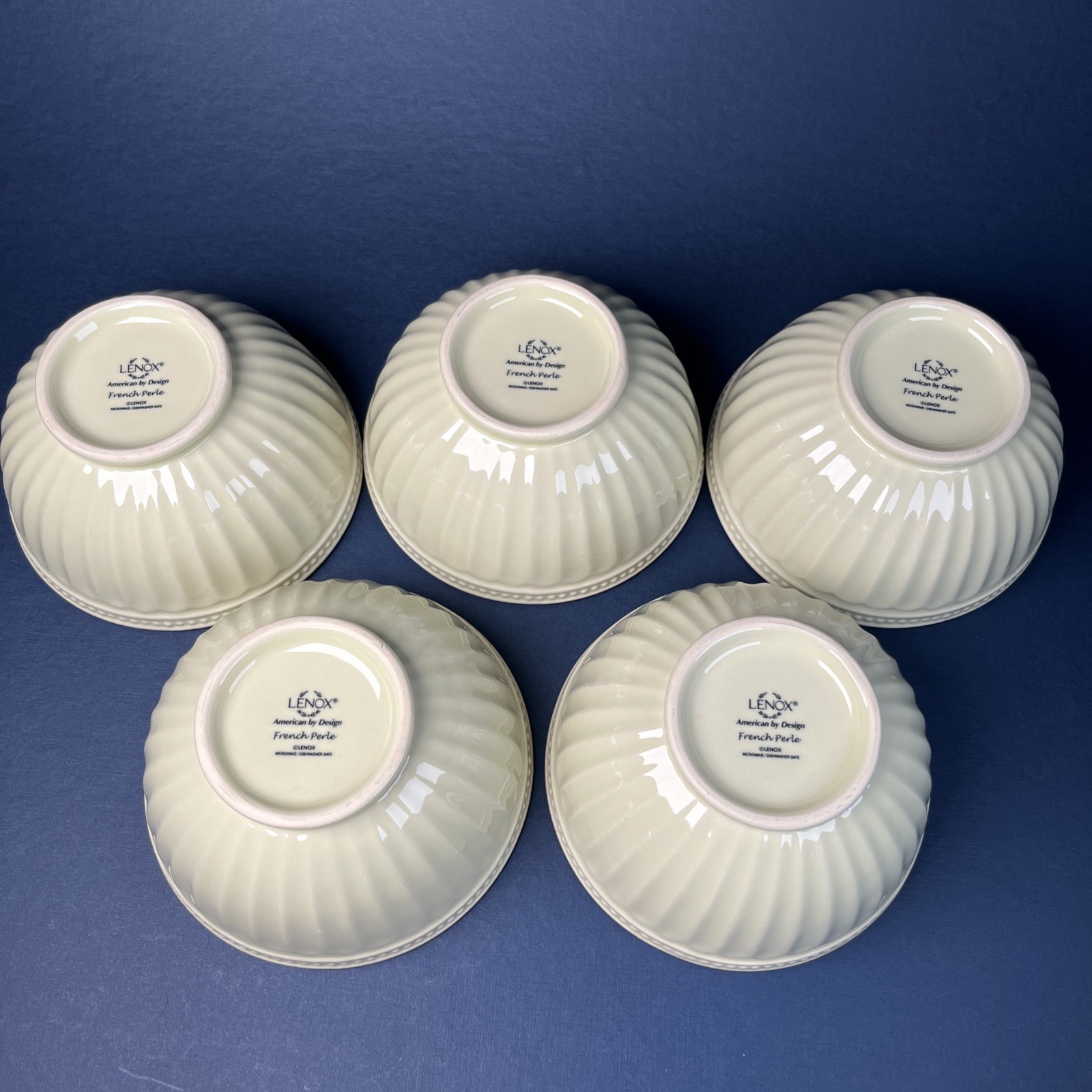 Lenox French Perle Pistachio Groove Soup Cereal Bowls Set of 5