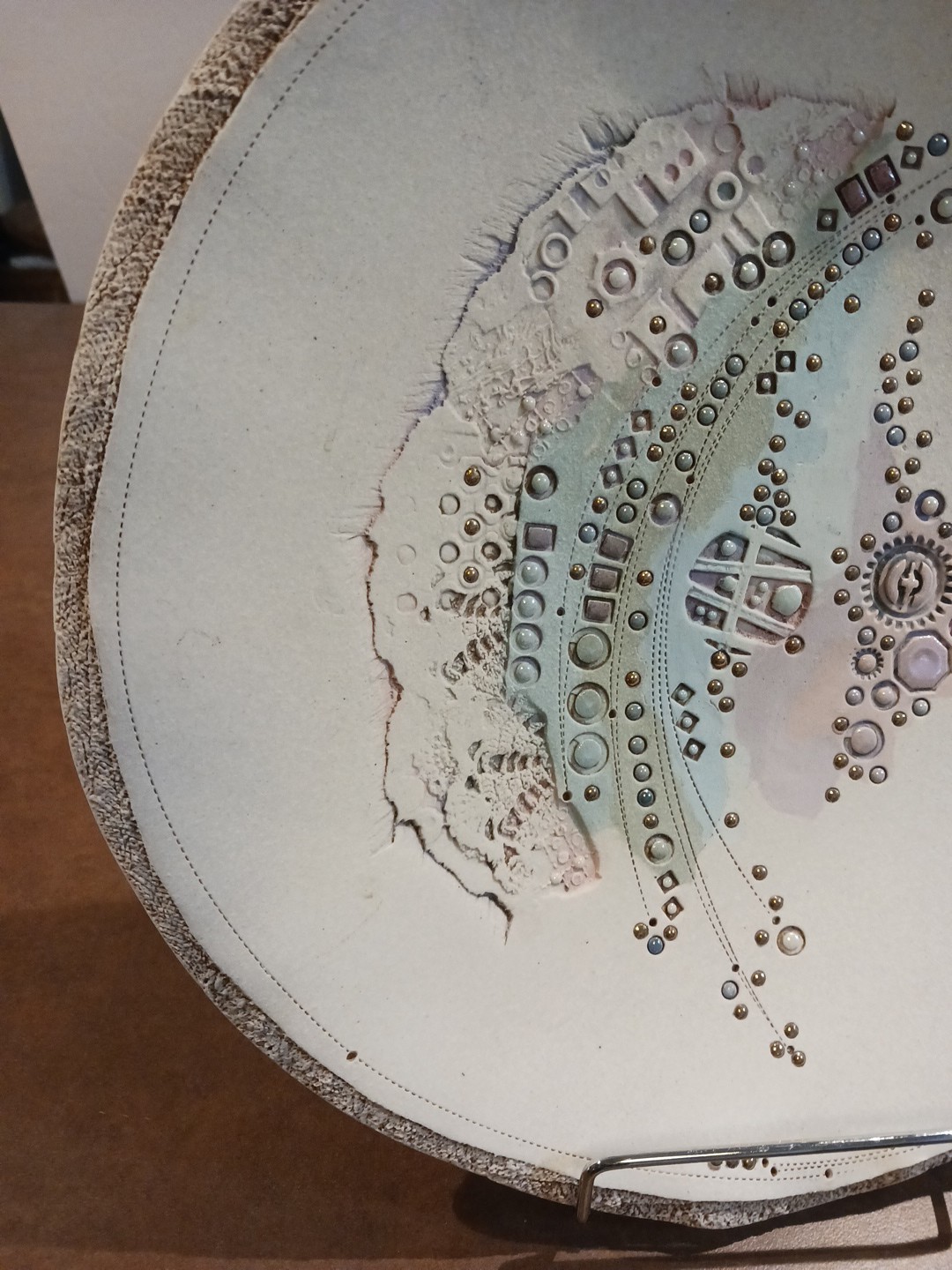 Vintage Sandy Terry Ceramic Pottery Bowl Plate Metallic & Matte 11″ Signed 1988