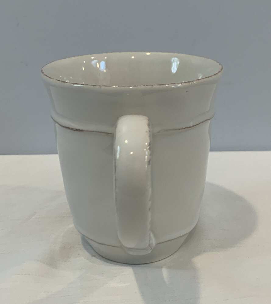 Pottery Barn Cambria Stone White Coffee Mug 4.25″ Tall Made In Portugal MINT!