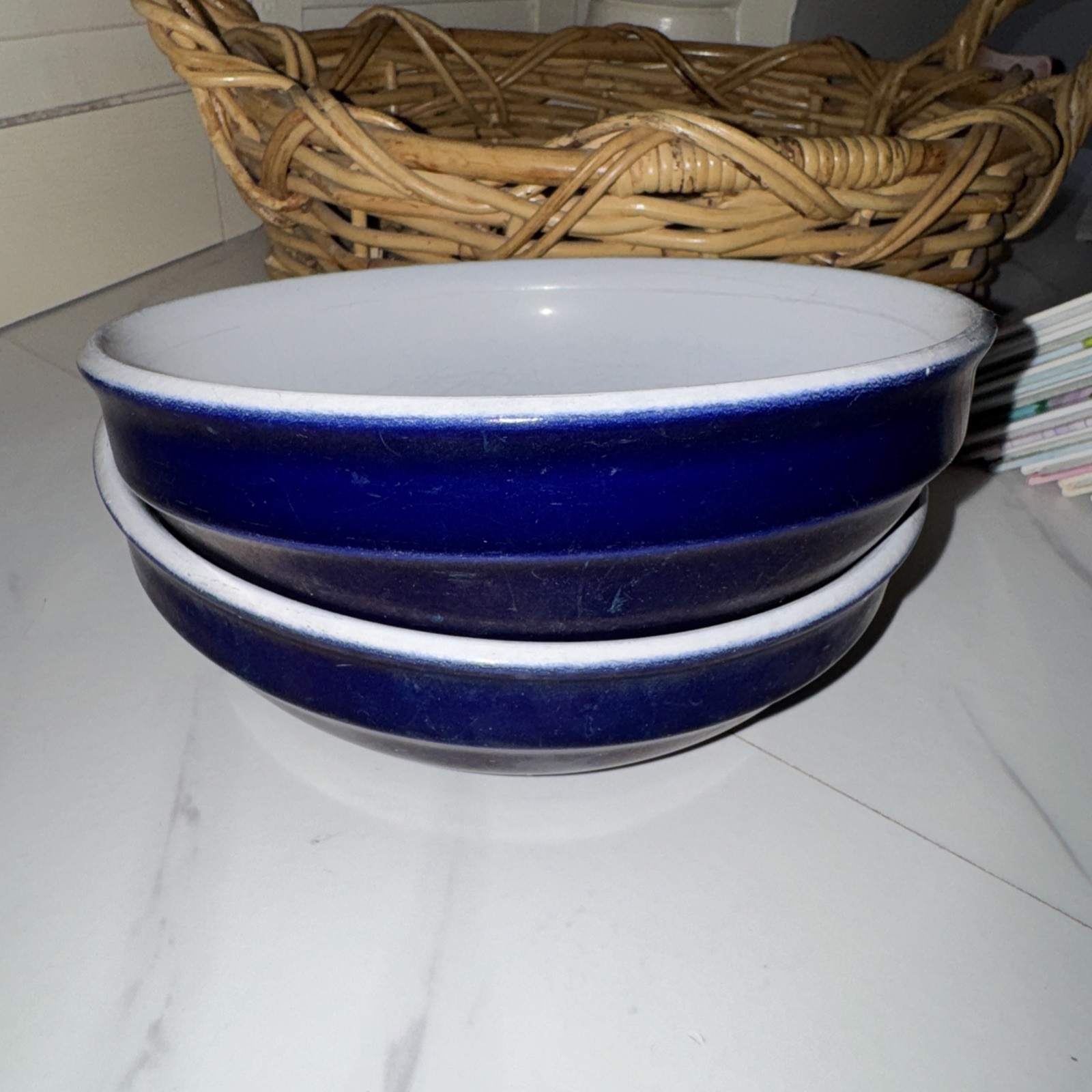 2 EMILE HENRY FRANCE COBALT BLUE 7.25 in BOWLS CEREAL SOUP CHILI #3304