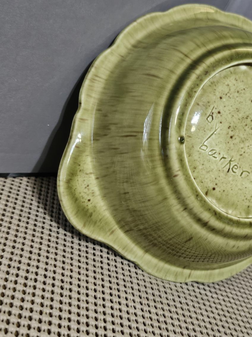 Sage And Brown Pottery Bowl. 7.75 In. Artist Signed..