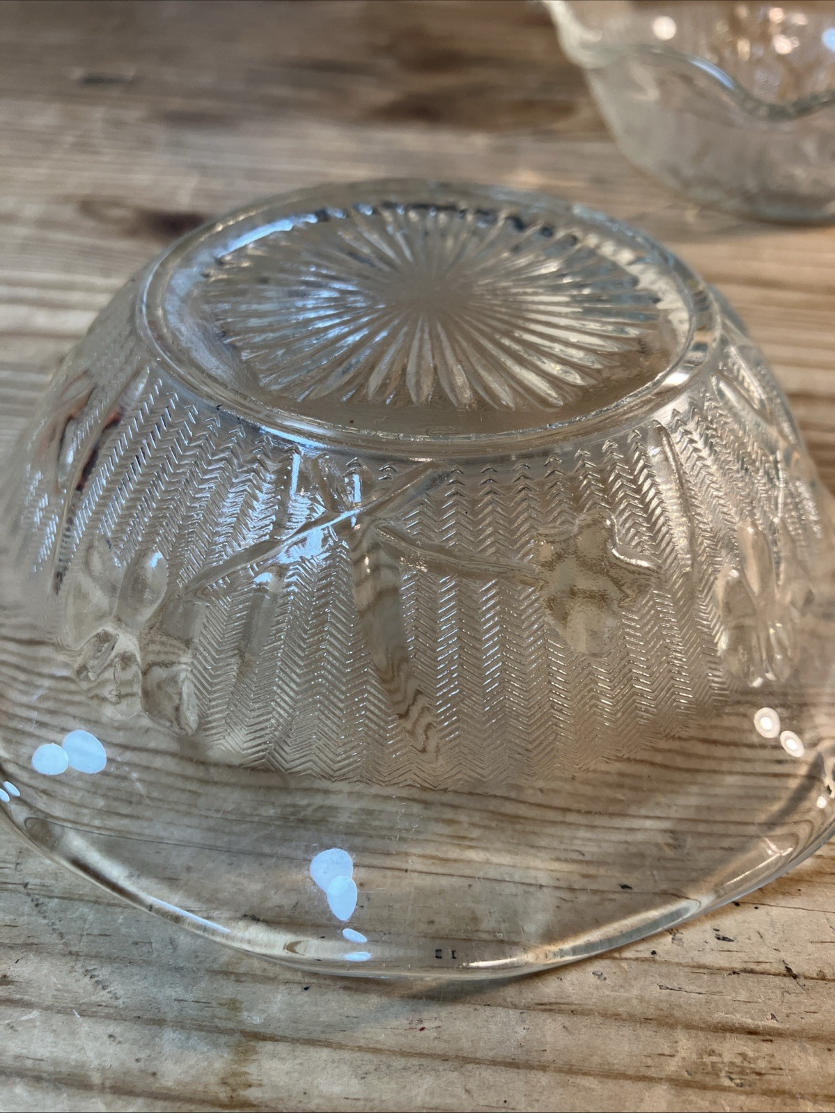 Vintage Jeannette Glass Iris and Herringbone Clear Glass Bowl 5 in Ruffled Edge
