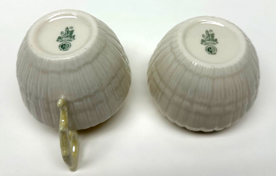 STUNNING VINTAGE BELLEEK LIMPET CREAMER & OPEN SUGAR BOWL – GREEN MARK New other