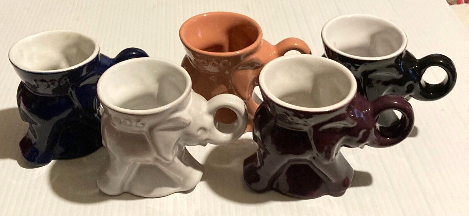 Set Of 5 FRANKOMA Pottery GOP Elephant Mugs 1994, 1995, 1996, 1997, 2000.