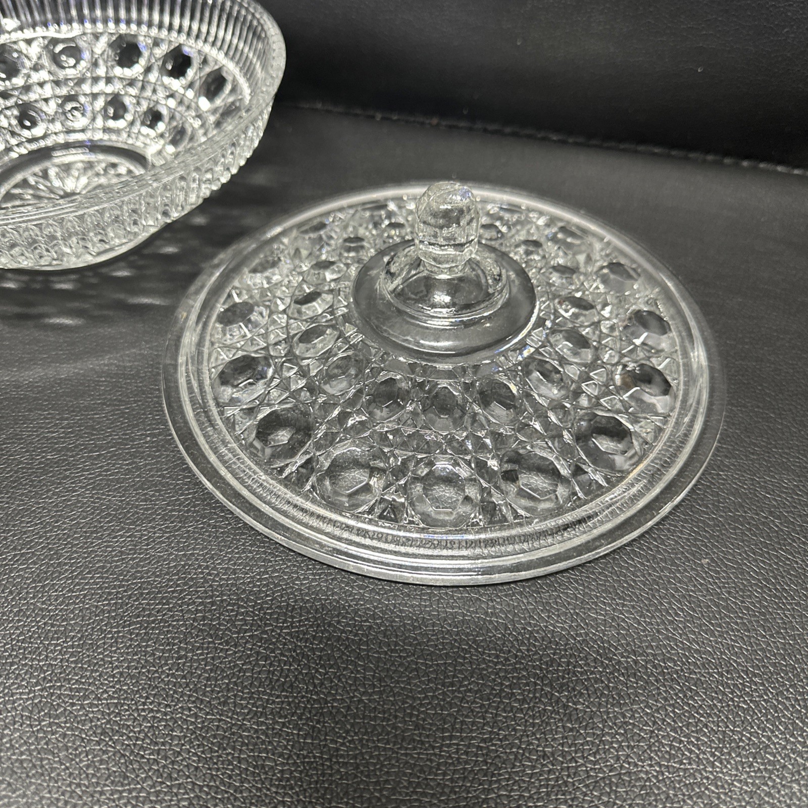 Vintage Windsor Button and Cane Pressed Indiana Glass Clear Covered Candy Dish