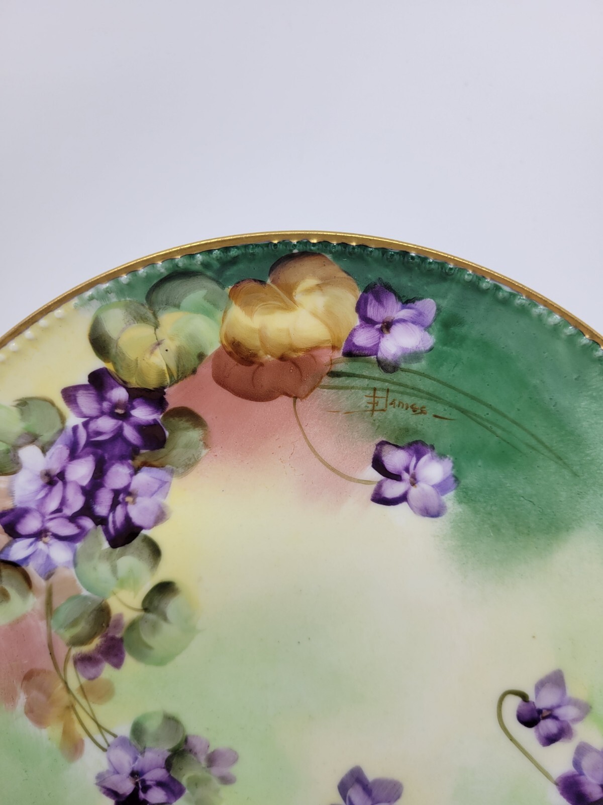 Pickard Decorated Plate by F. M. James Artist Violets 7 1/2″ – Haviland Limoges