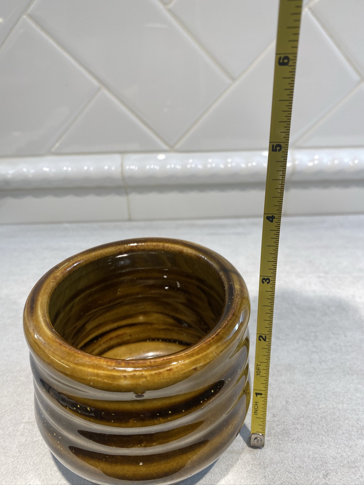 Studio Art Pottery Cup Yunomi Tea Mug Hand Thrown Brown Drip Glaze