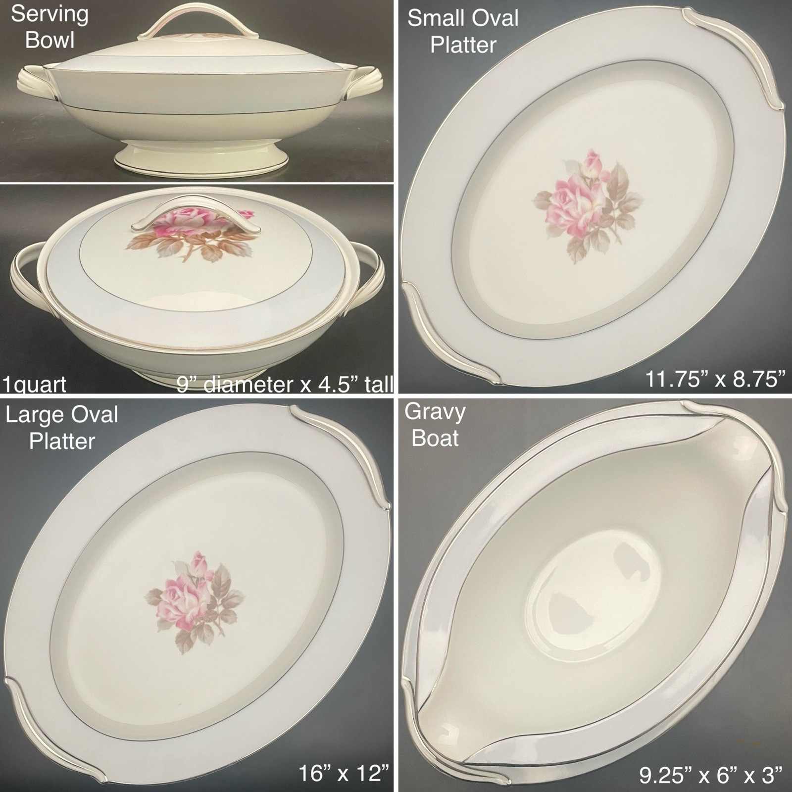 Noritake Nippon Toki Kaisha 1584 Rose Blue Platinum 46pc Dinnerware for 6 c1947