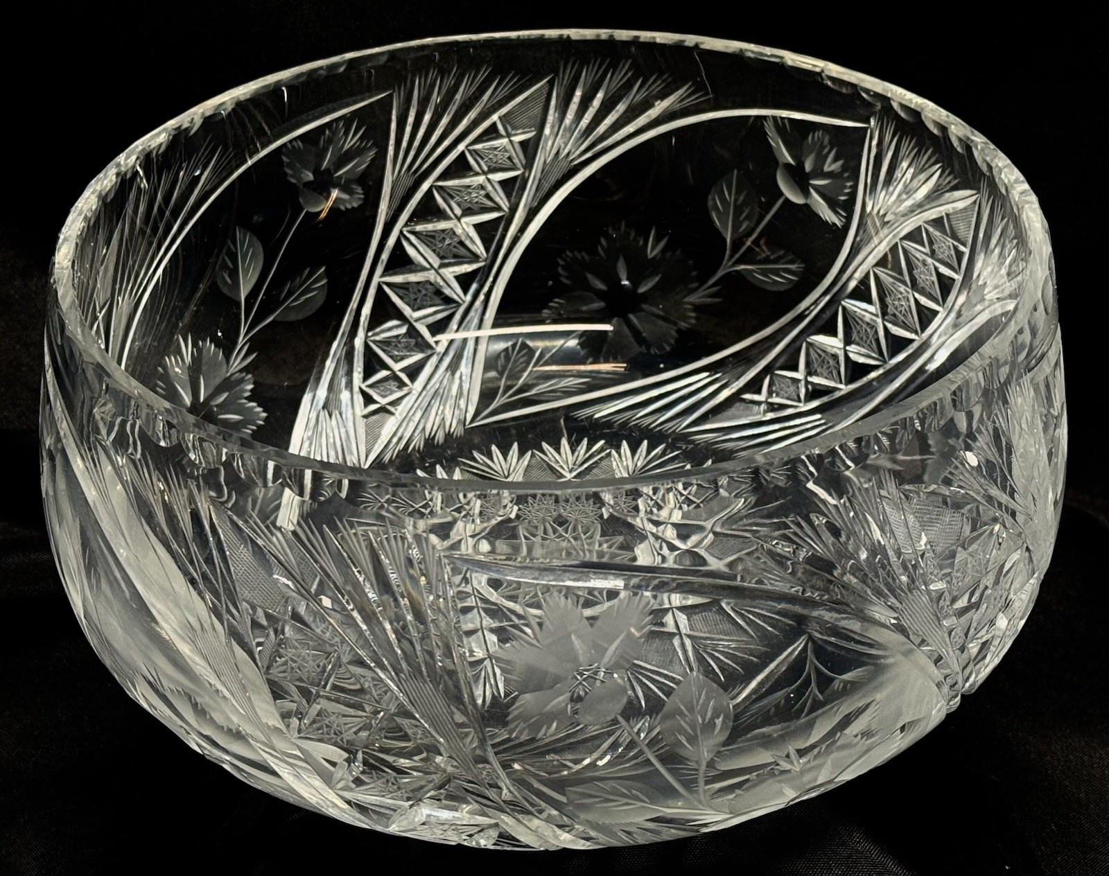 Antique American Brilliant Cut Glass Crystal Serving Bowl 11”Wide x 5” Tall