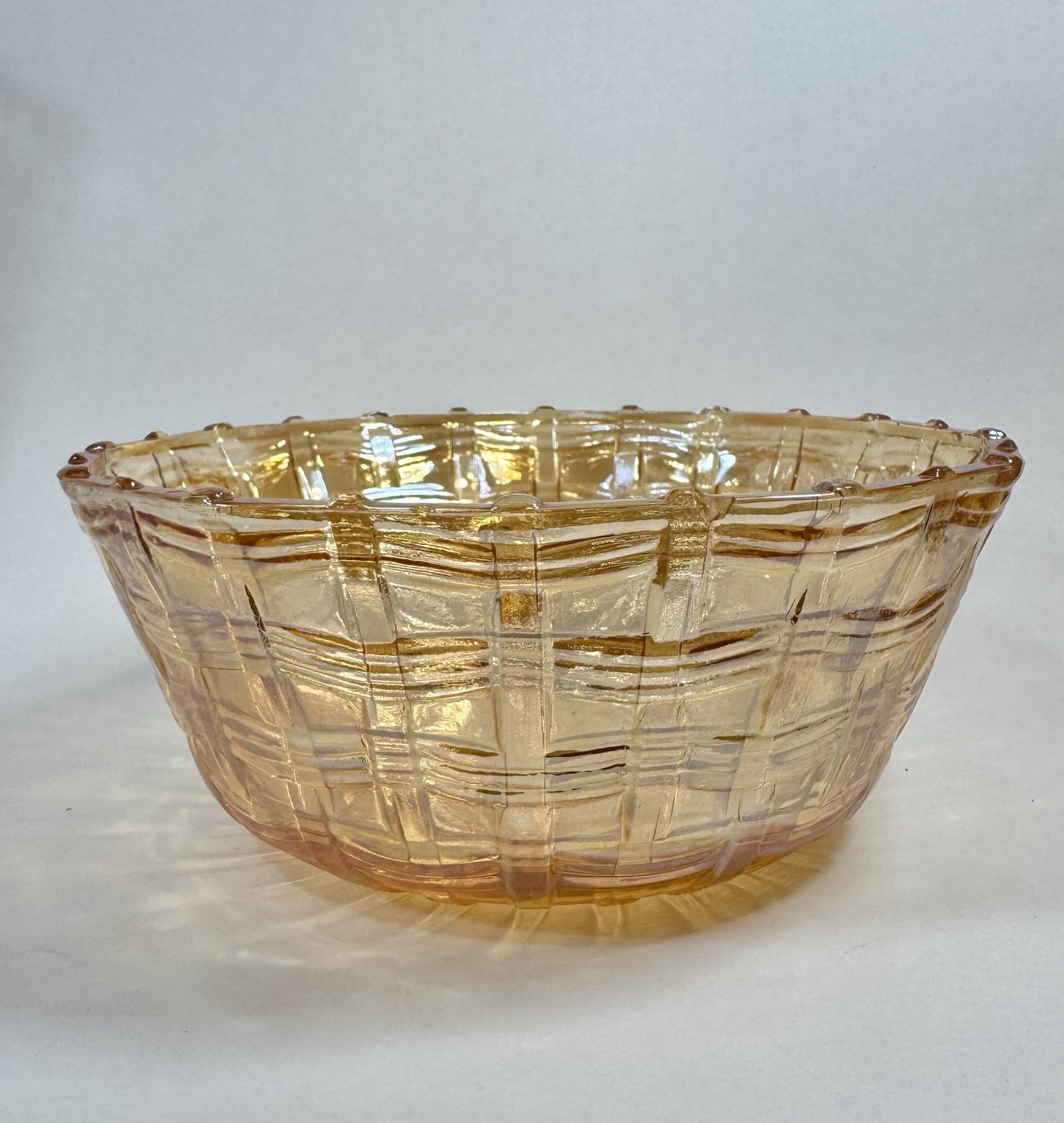 Carnival Glass Bowl Basket Weave Marigold Serving Iridescent 7.25” Vintage B78