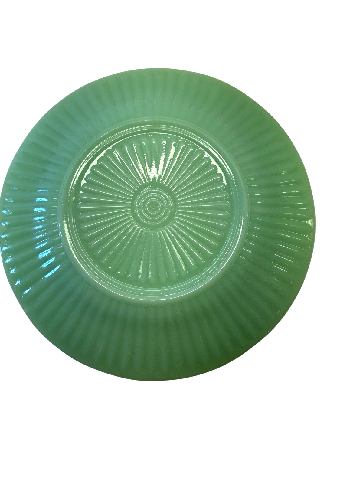 Rare Rayed Bottom Fire King Jade-ite Jane Ray Saucer – Excellent Condition