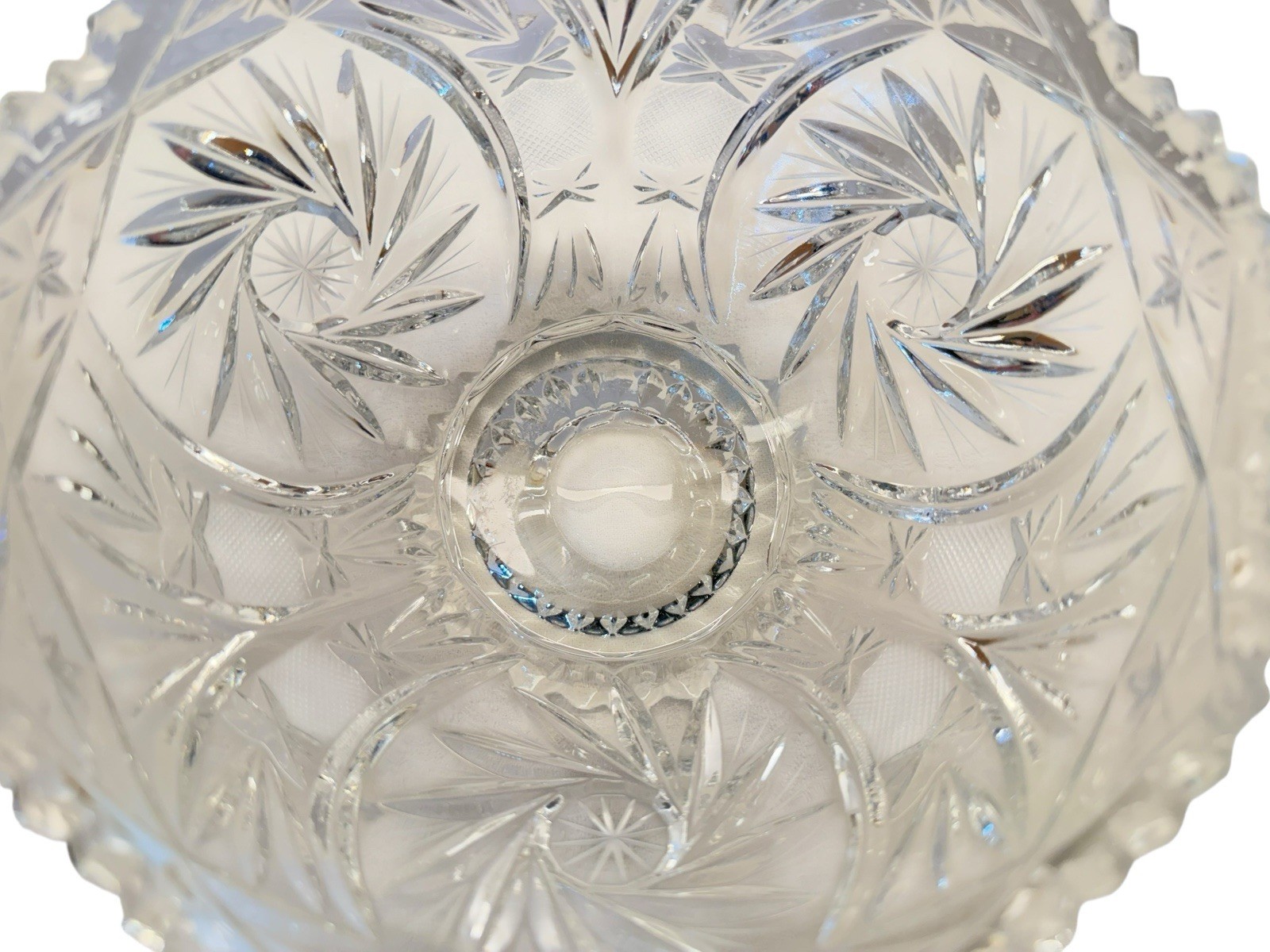 Vtg Lausitzer 24% Lead Crystal Pedestal Bowl Pinwheel Star Of David Hobstar 6″