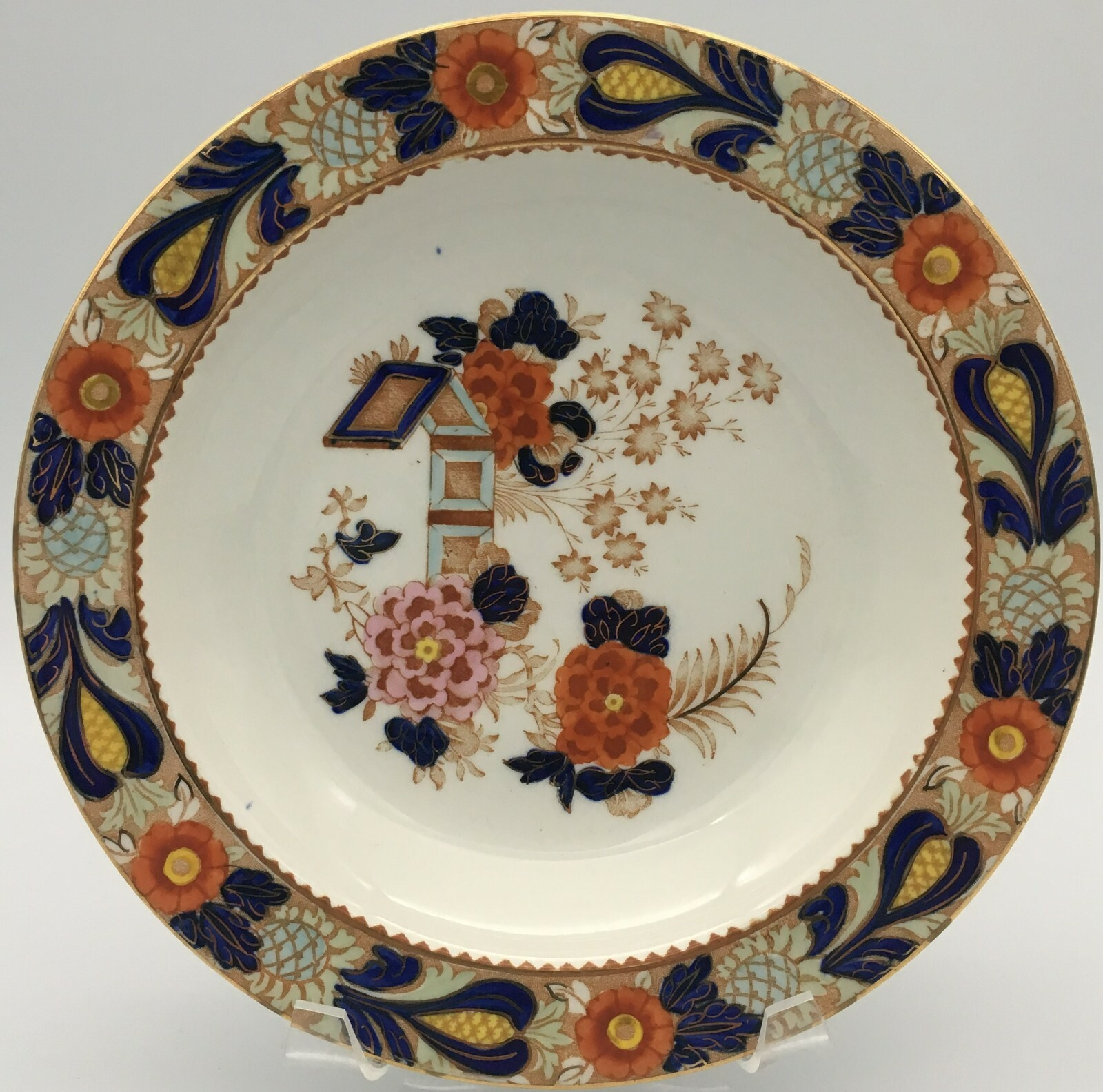 Wood & Sons Wincanton Rimmed Soup Bowl 9″ Blue Rust Gold China