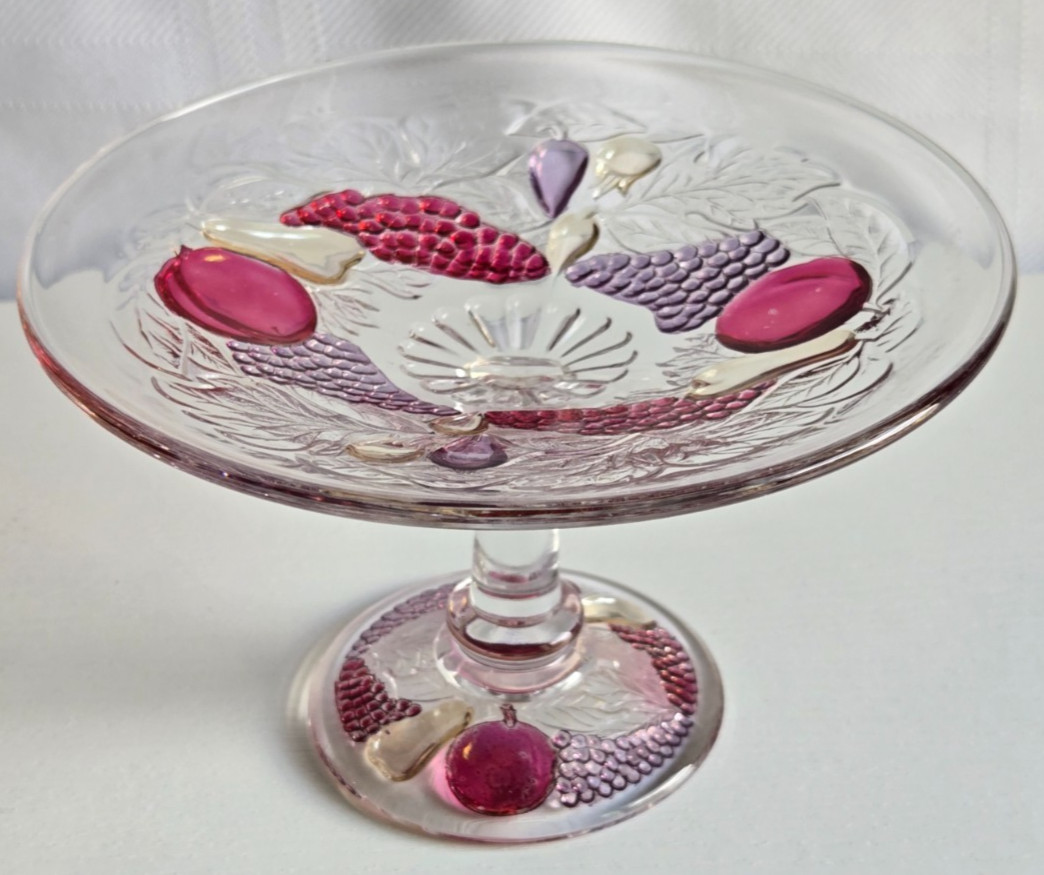 Vintage Westmoreland Glass Della Robbia Fruits Small Compote Pedestal Dish Plate