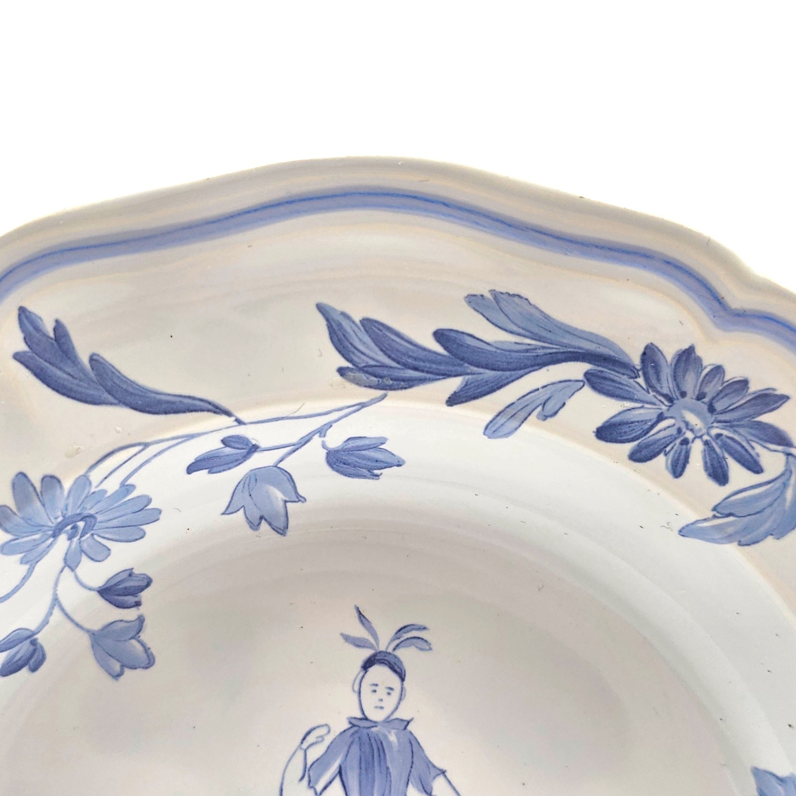 VTG Longchamp France Moustiers Blue Rim Soup Round Bowl Porcelain Floral 9″