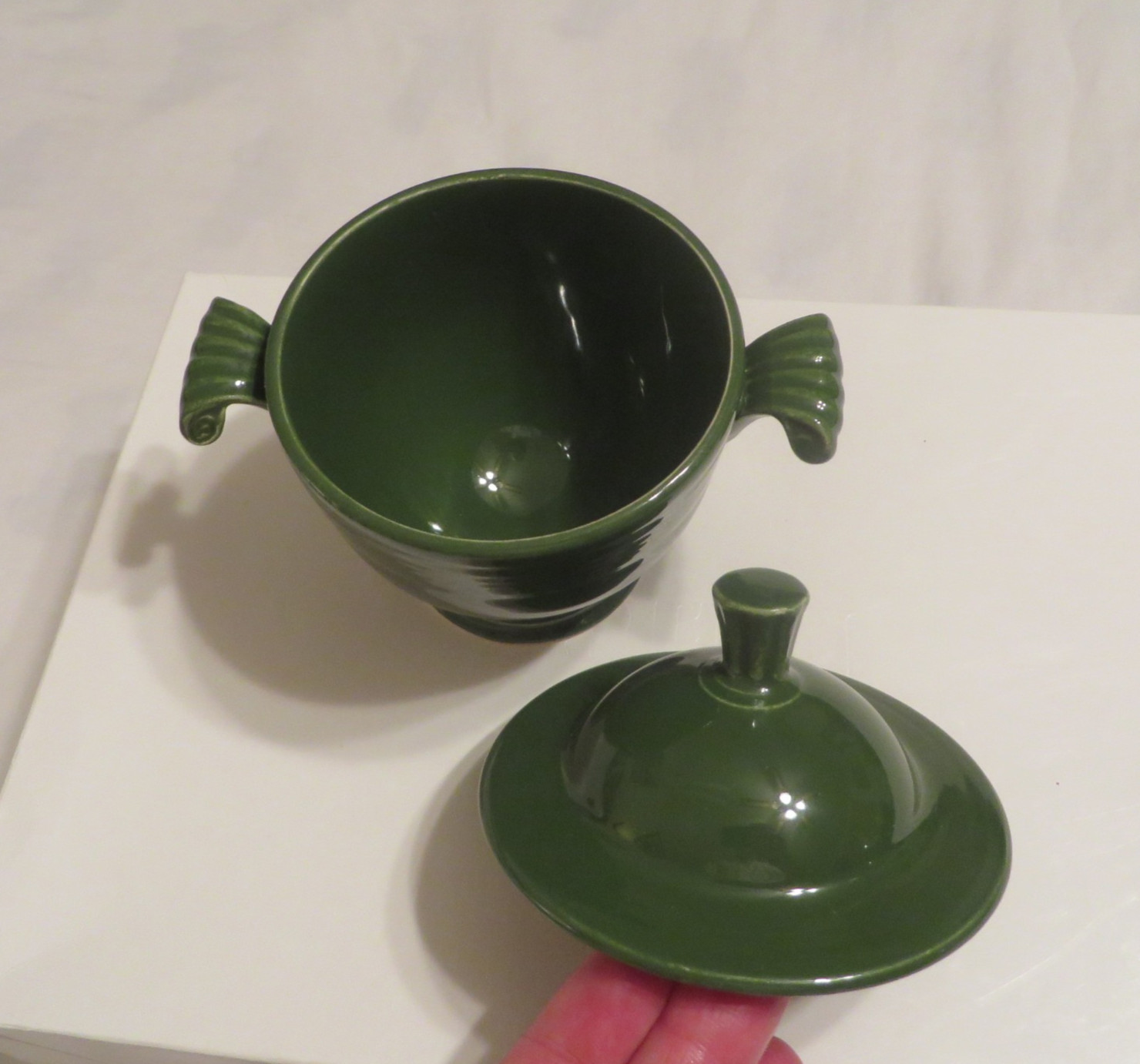Vintage Fiesta 1950’s *FOREST/DARK GREEN* Sugar Bowl w/Lid & Creamer