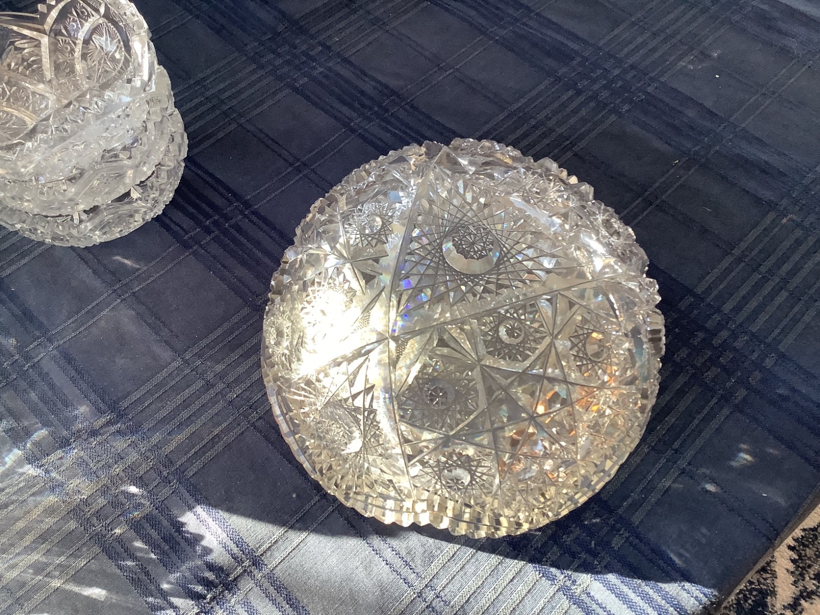 Antique American Brilliant Crystal Cut Glass-4 lg bowls/dishes plus 6 4in bowls