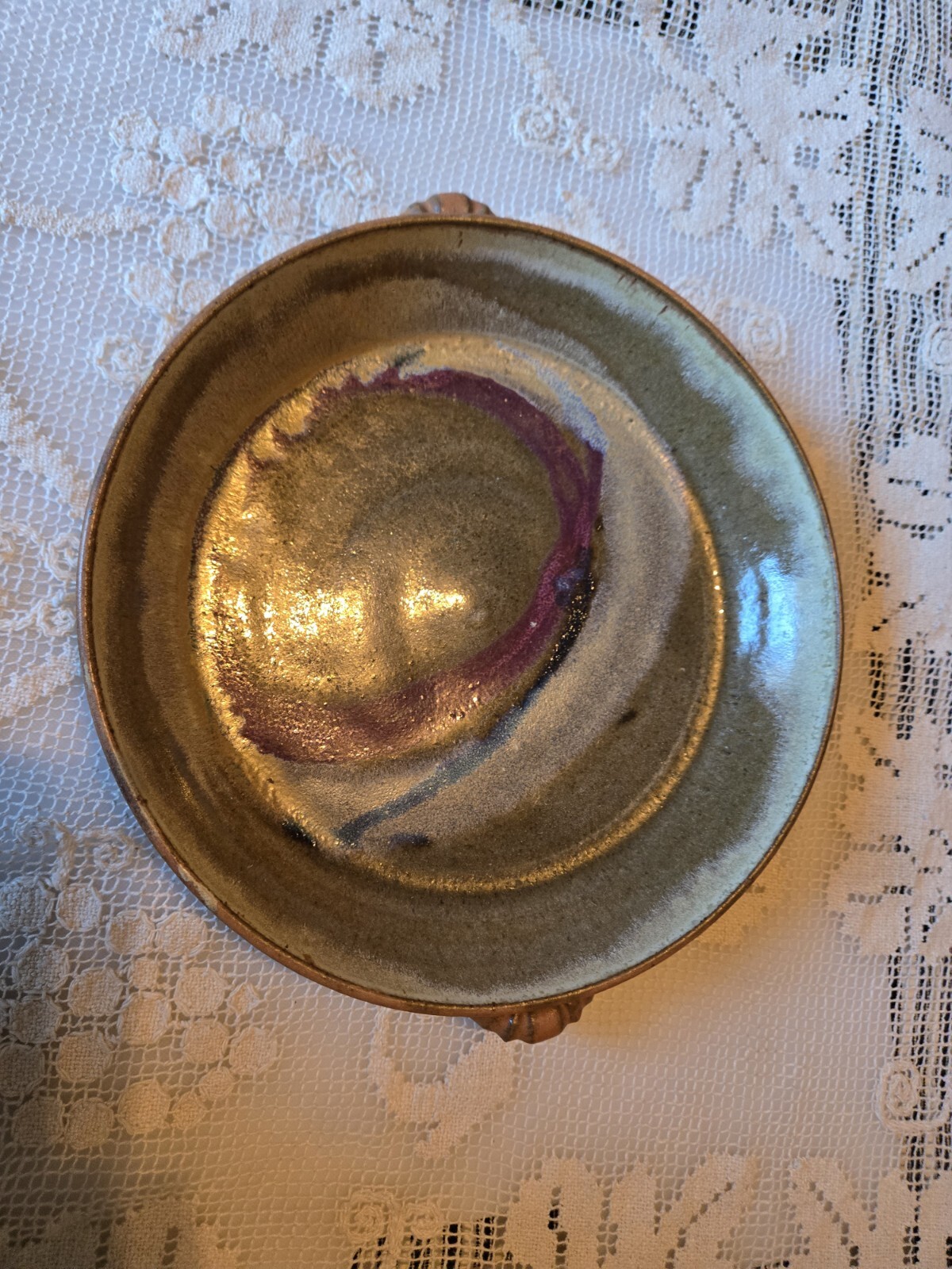 Hand Thrown Studio Pottery Dripped Glazed Pie Plate 10 Inch