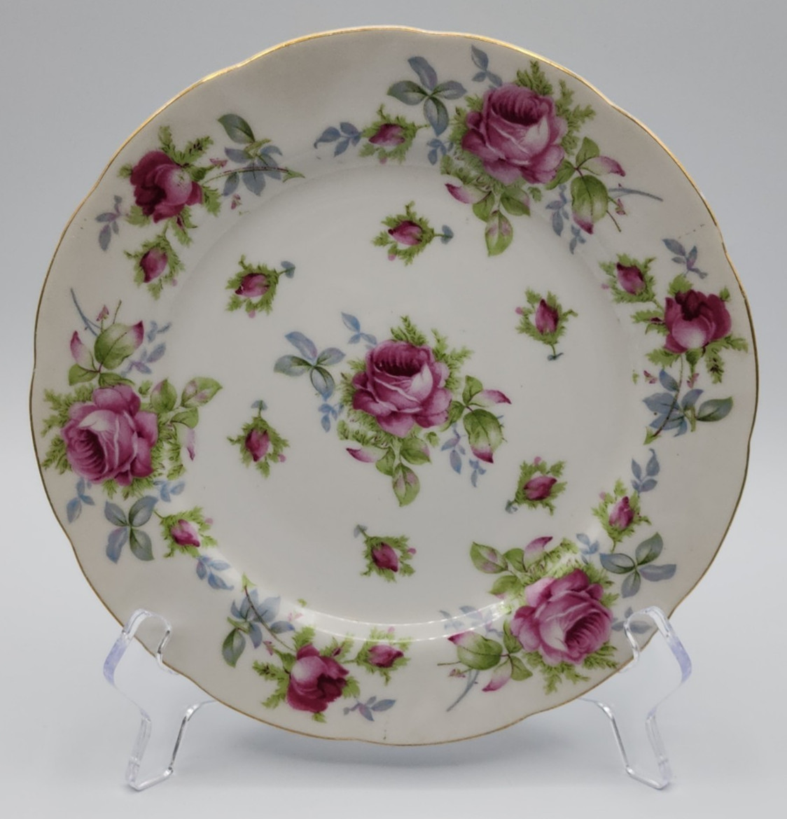 Lefton Elegant Rose Hand Painted Salad Plates ca 8 1/4″ Diameter Set of 6