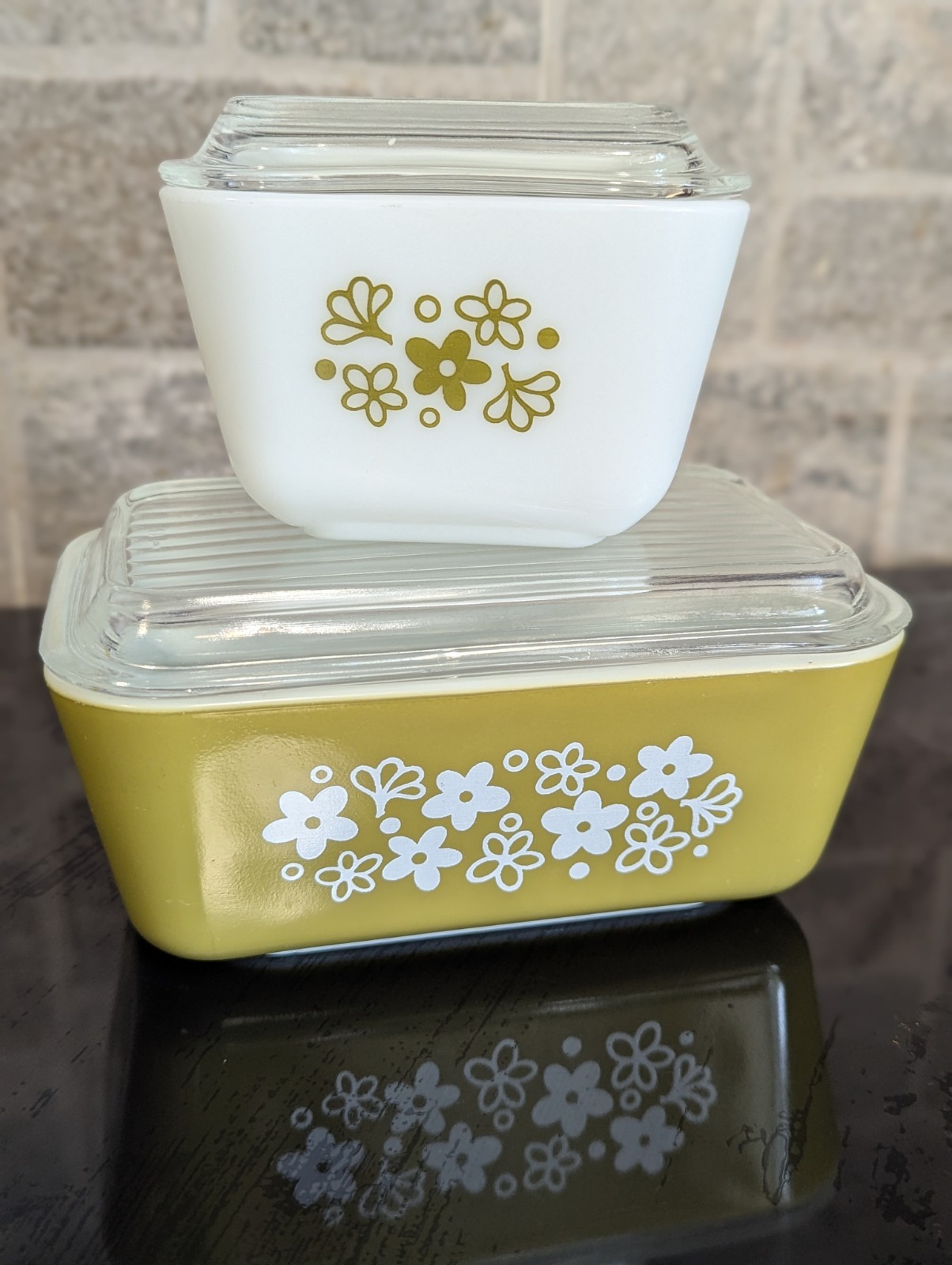 PYREX 502 501 CRAZY DAISY SPRING BLOSSOM REFRIGERATOR BITTER DISH Lot Lid Chips