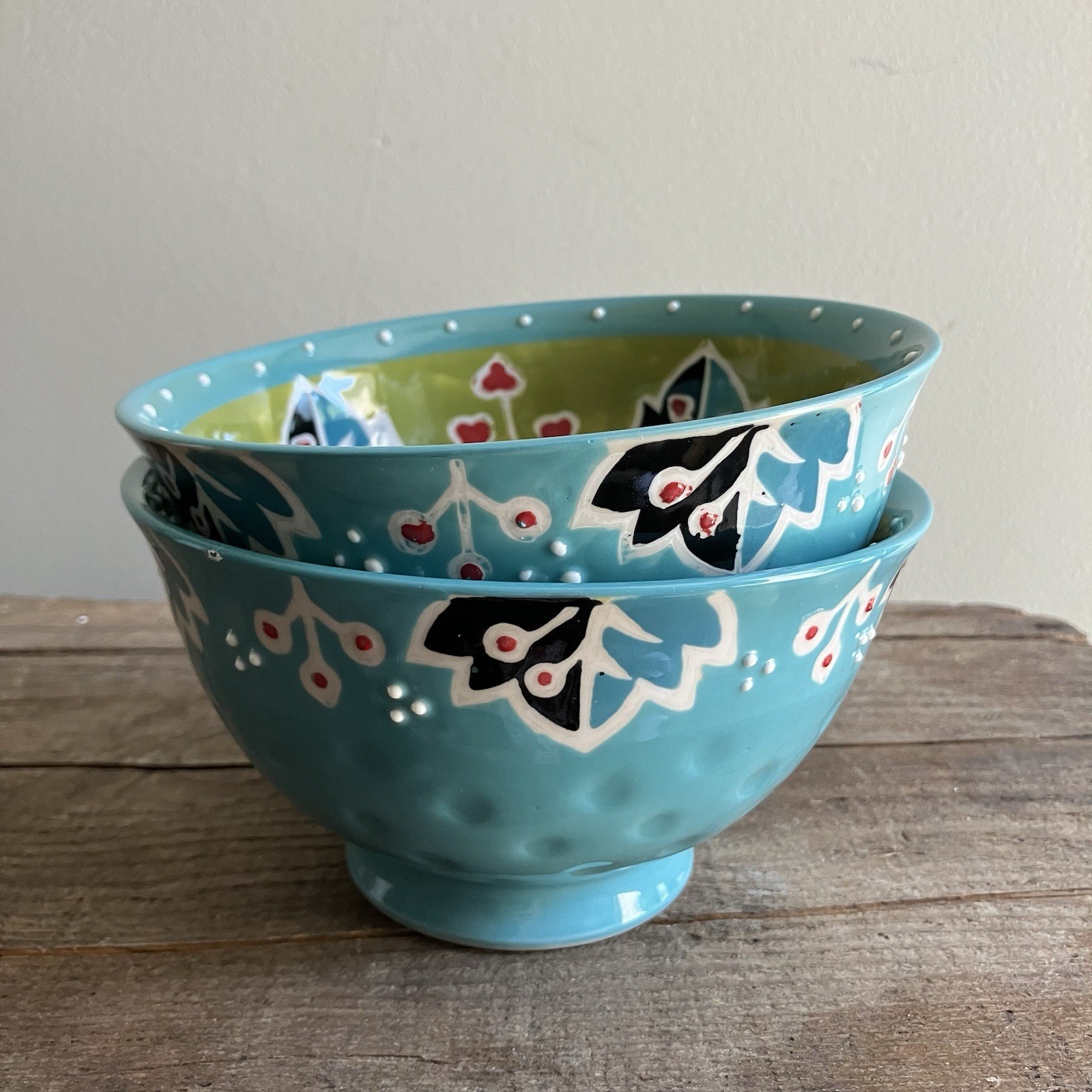 2 Yokohama Studio Japan 6″ Rice Soup Noodle Bowls Hand Painted & Embossed Dots