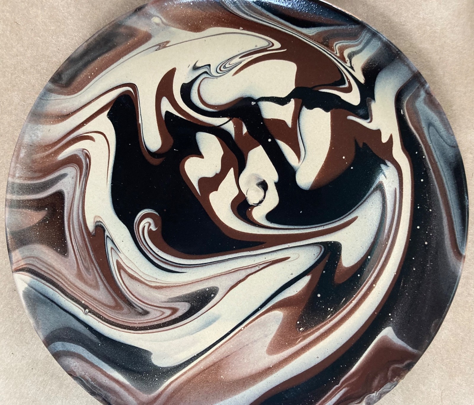 4 * VIETRI Chocolate Brown Marble Swirl 6.25” Plates Canapé Appetizer Cream Tan
