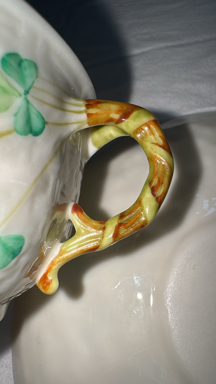 Vintage IRISH BELLEEK Shamrock Tea Cup and Saucer Reg No 0857